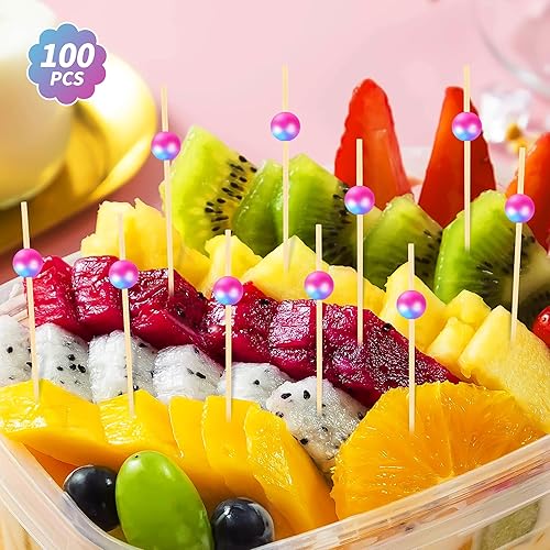 Miniatura 4 de Palillos de cóctel de 4.7 pulgadas, 100 palillos de dientes para aperitivos, brochetas de bambú para bebidas, postres, embutidos, sándwich, palillos
