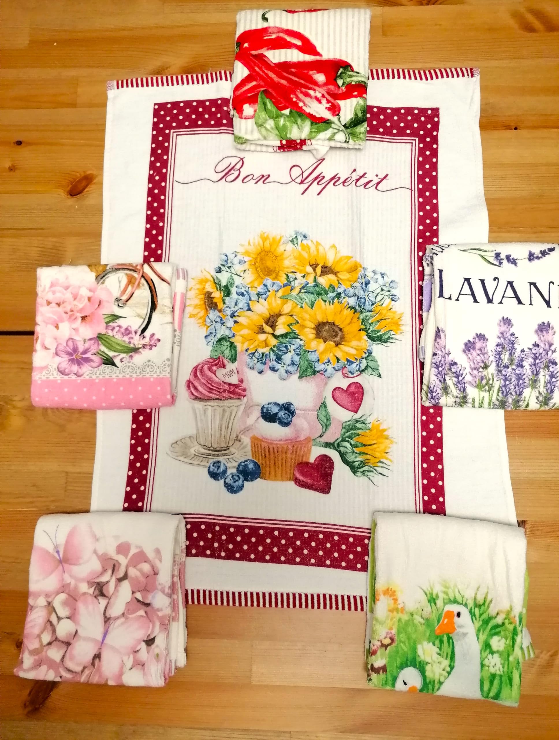 NOVITA!!!! Strofinacci in Spugna di COTONE 100%" COUNTRI pezzi 6 mis.50x70cm.CON PASSANTE FACILE da APPENDERE !!!!