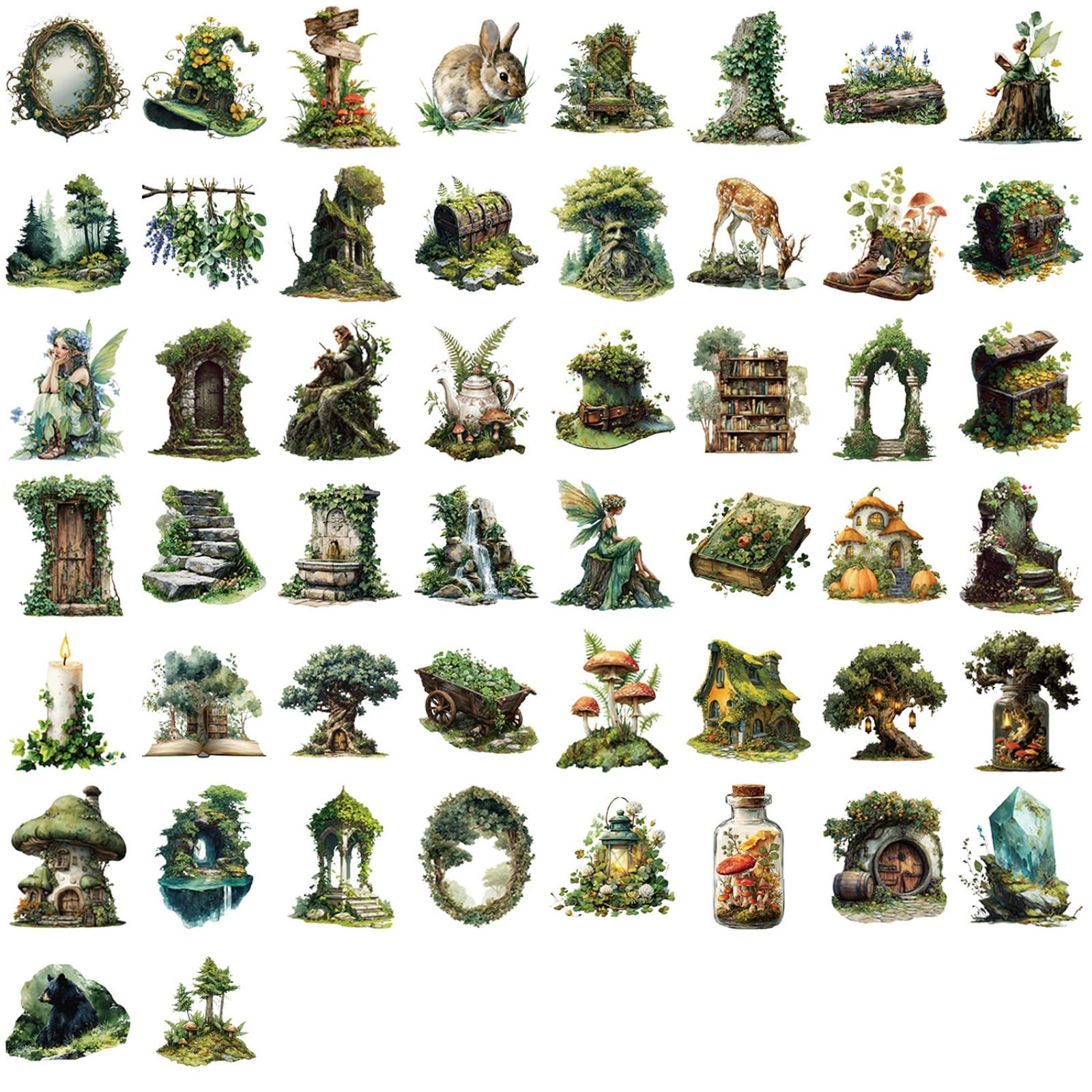 50PCS Cartoon Forests Stickers with Removable Adhesive Waterproof PVC Decals for Tablets Phones and Laptops Tablets Decals