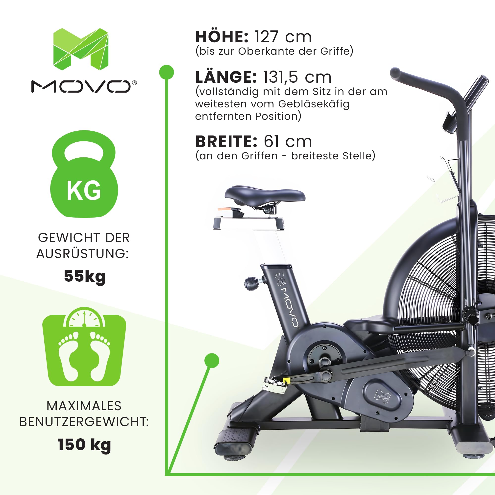 Movo AirBike Pro, Airbike do domu, jedyne w swoim rodzaju połączenie treningu górnej i dolnej części ciała, rower treningowy Airbike, koło do treningu oporu powietrza