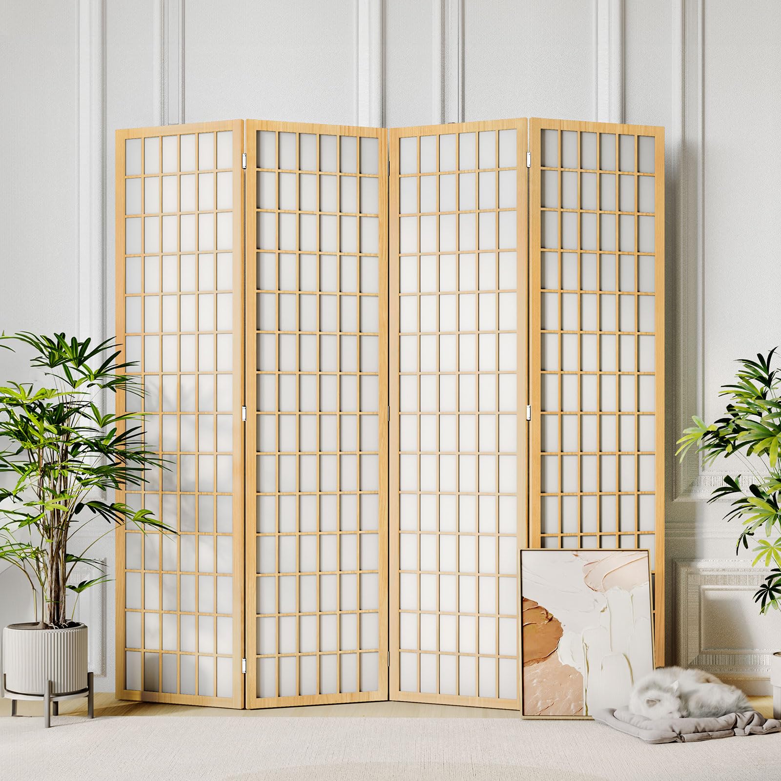 JOSTYLE Japanese Style Shoji 4 Panel Room Divider
