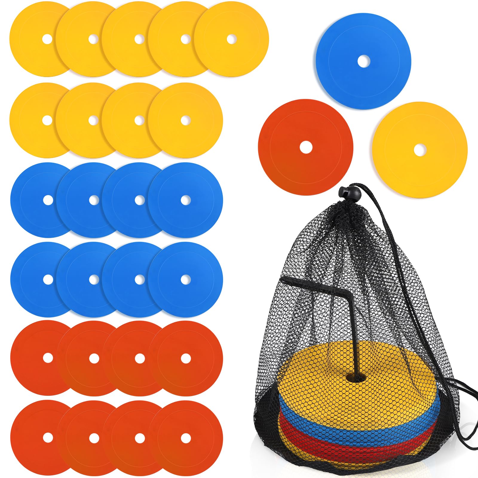 SWAWIS Lot de 25 Plot Sport Plats Diamètre 15 cm Disques Marqueurs Antidérapants - Marqueurs de Terrain de Jeu, Plot Sport pour Football, Basket, Handball et