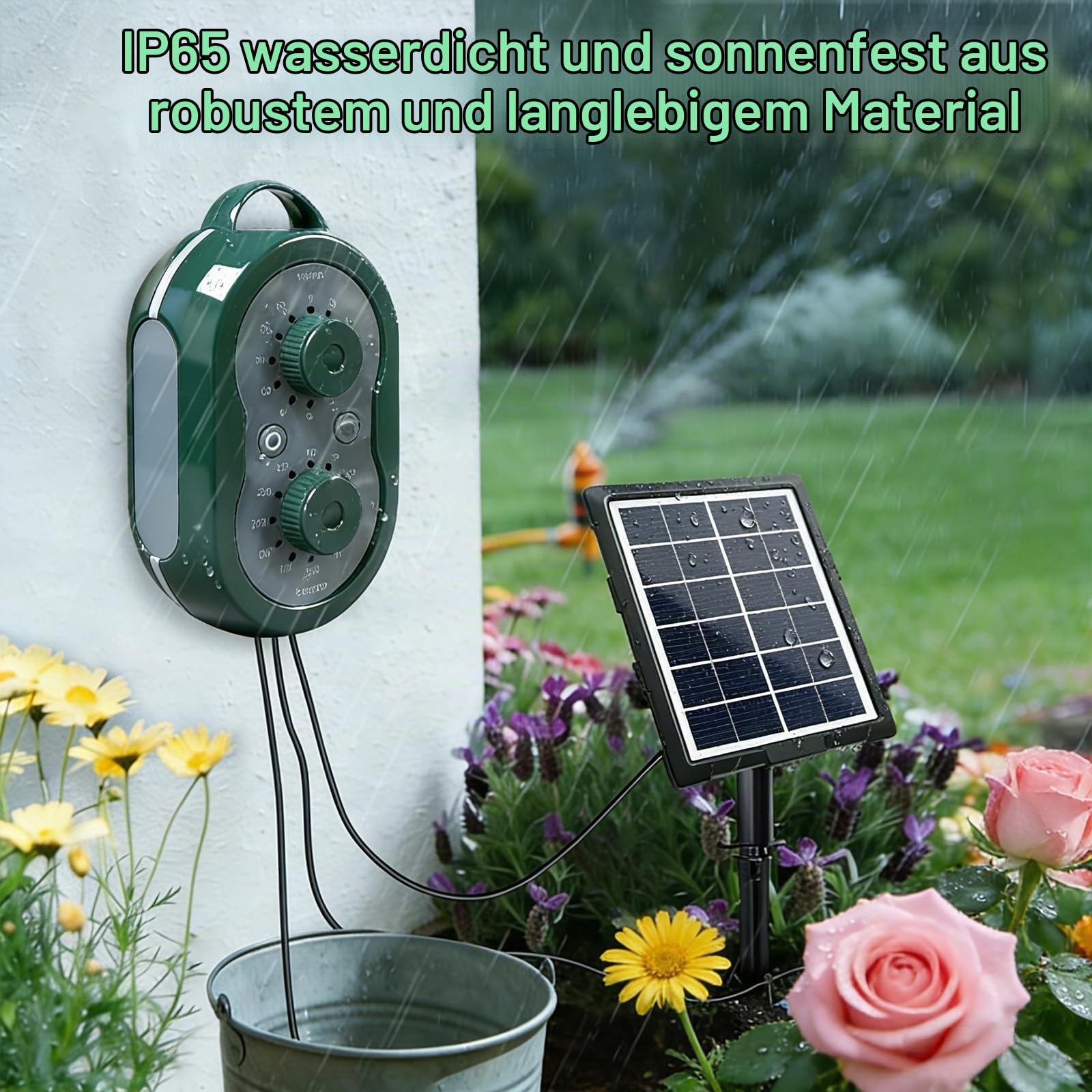 Solar Bewässerungssystem für 15 Pflanzen, Automatisches Tropfbewässerungssystem mit 132 Modi & 15 m Schlauch, Ideal für Balkon, Garten, Hochbeet & Gewächshaus