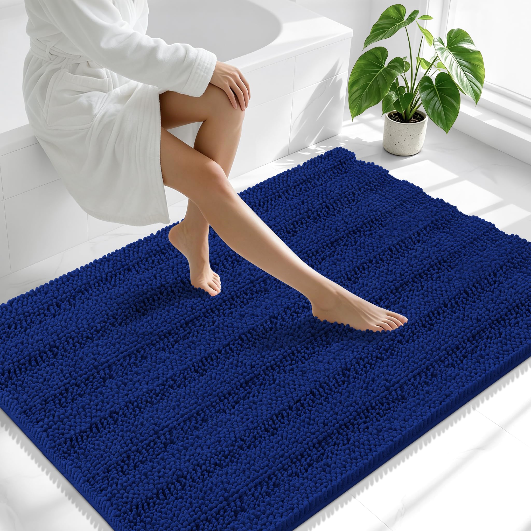 Smiry Thick Chenille Large Bathroom Runner Rugs 44x32, Soft Bath Mat, Navy