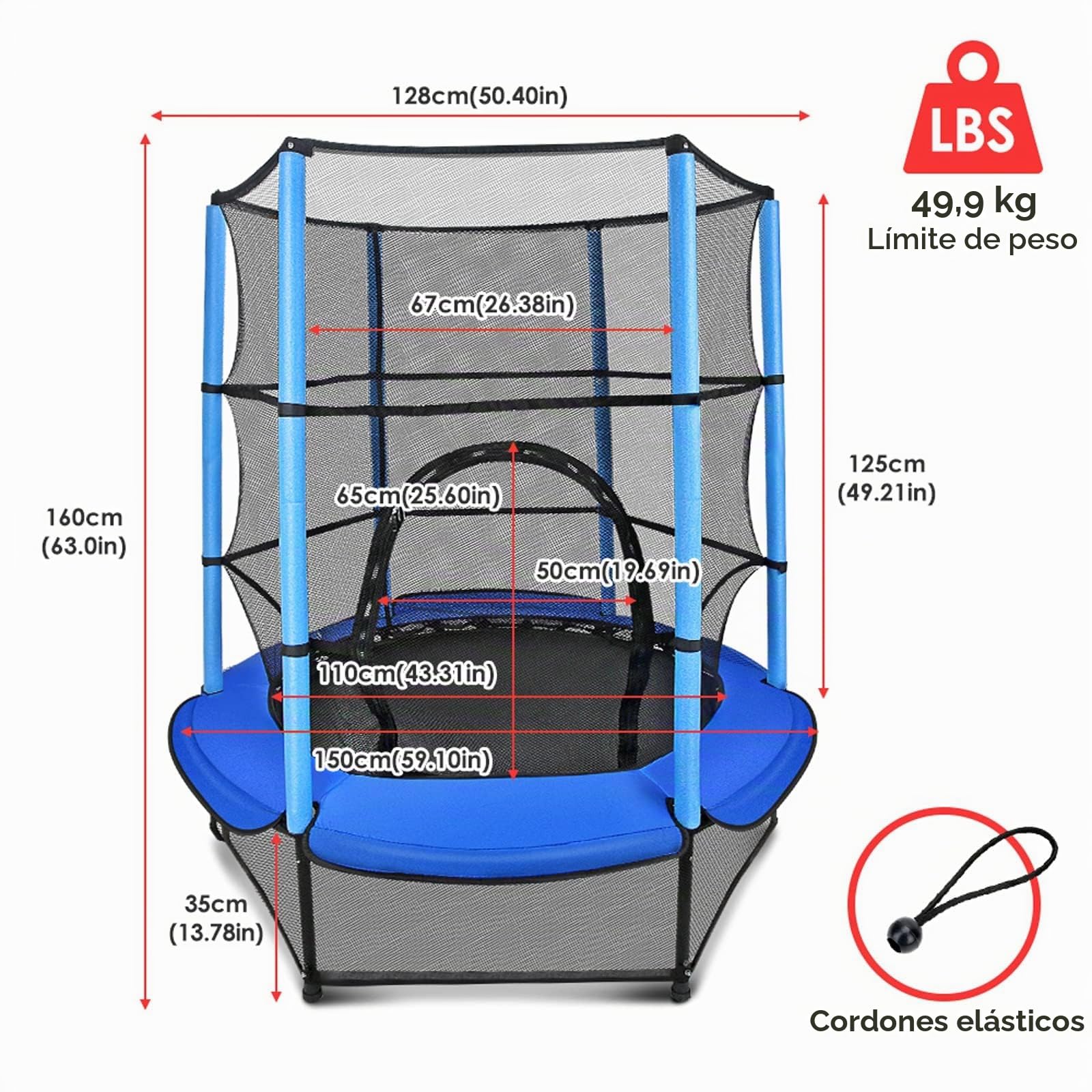 Cama Elastica Niños Ø 140 cm, Trampolín para niños con Red de Seguridad y Almohadilla,para Interior o Exterior,Trampolín Juegos Niños para Jardín,Entrenamiento de Salto, Capacidad de Carga 45 kg