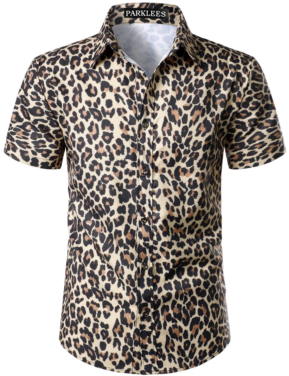 PARKLEES Chemise décontractée à manches courtes pour homme Imprimé léopard