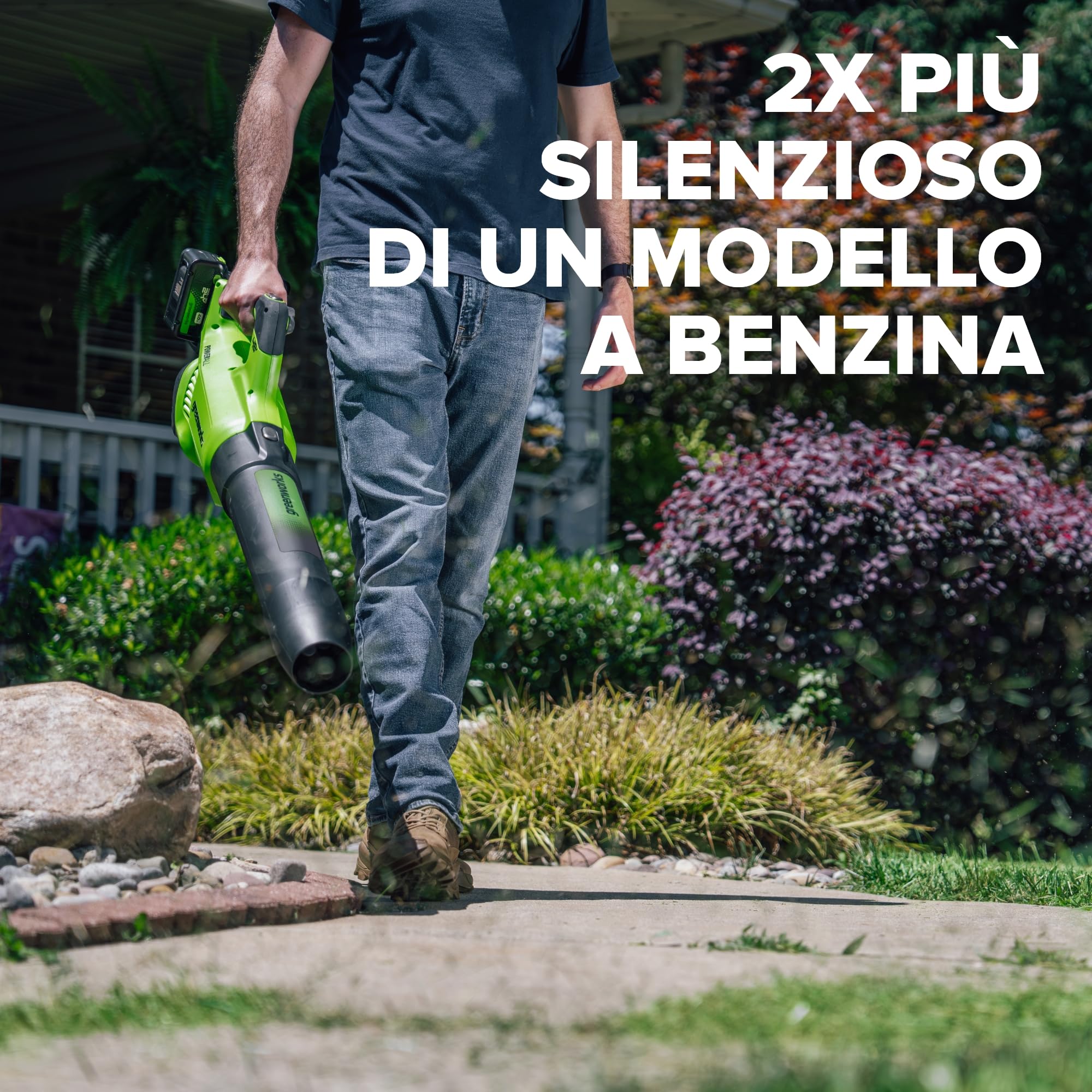 Greenworks 48V(24V x 2) Soffiatore Assiale a Batteria, Velocità Aria 217 Km/h, 16.4m³/min, Potente Tubo Soffiatore Assiale Controllo di Velocità Elettronico Senza Batteria e Caricatore BL48L00-01