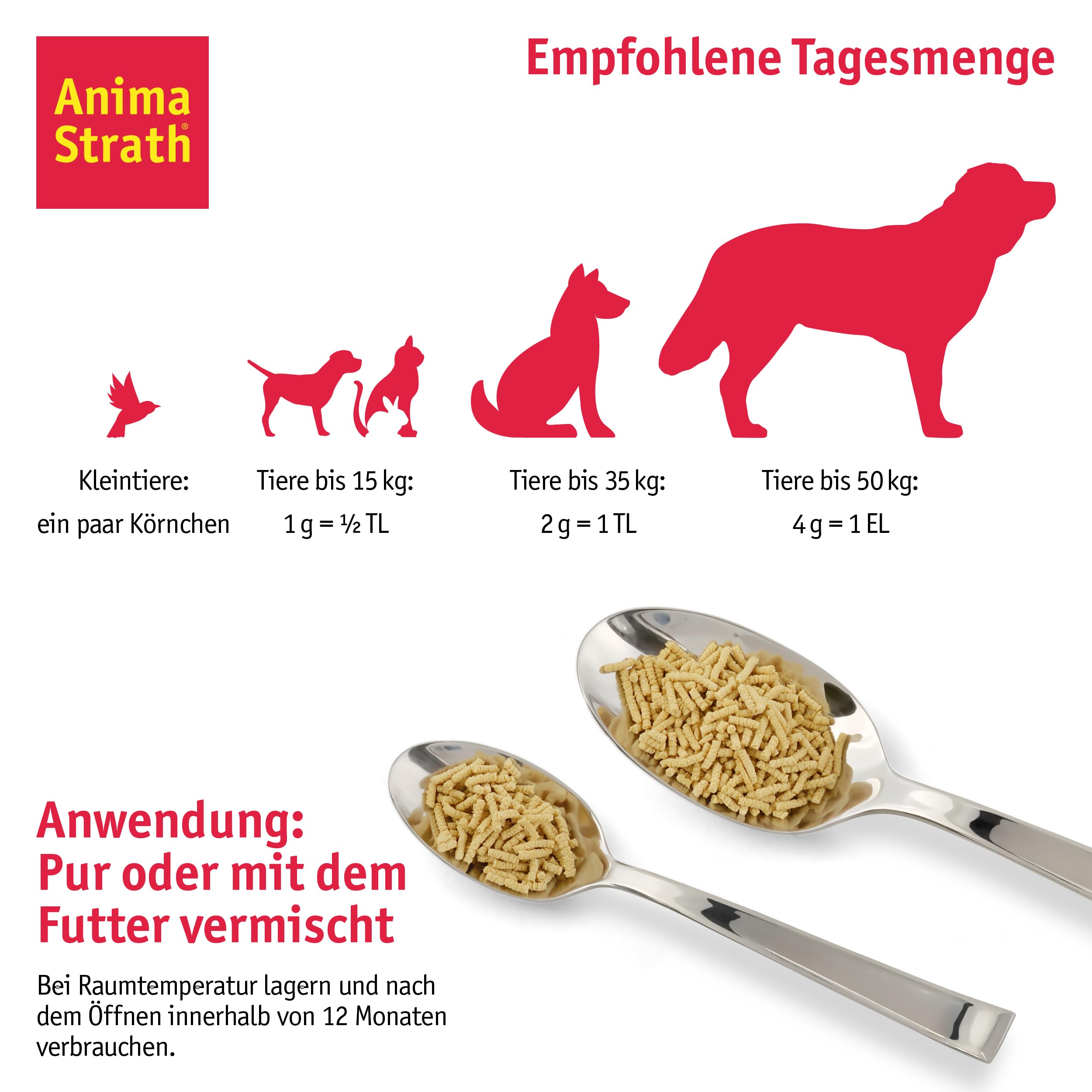 Anima-Strath Granulat - Natürliches Nahrungsergänzungsmittel für Hunde & Katzen | Immunsystem & Verdauungspflege, 61 Nährstoffen, Vitaminen, Mineralien, Aminosäuren & präbiotischen Qualitäten