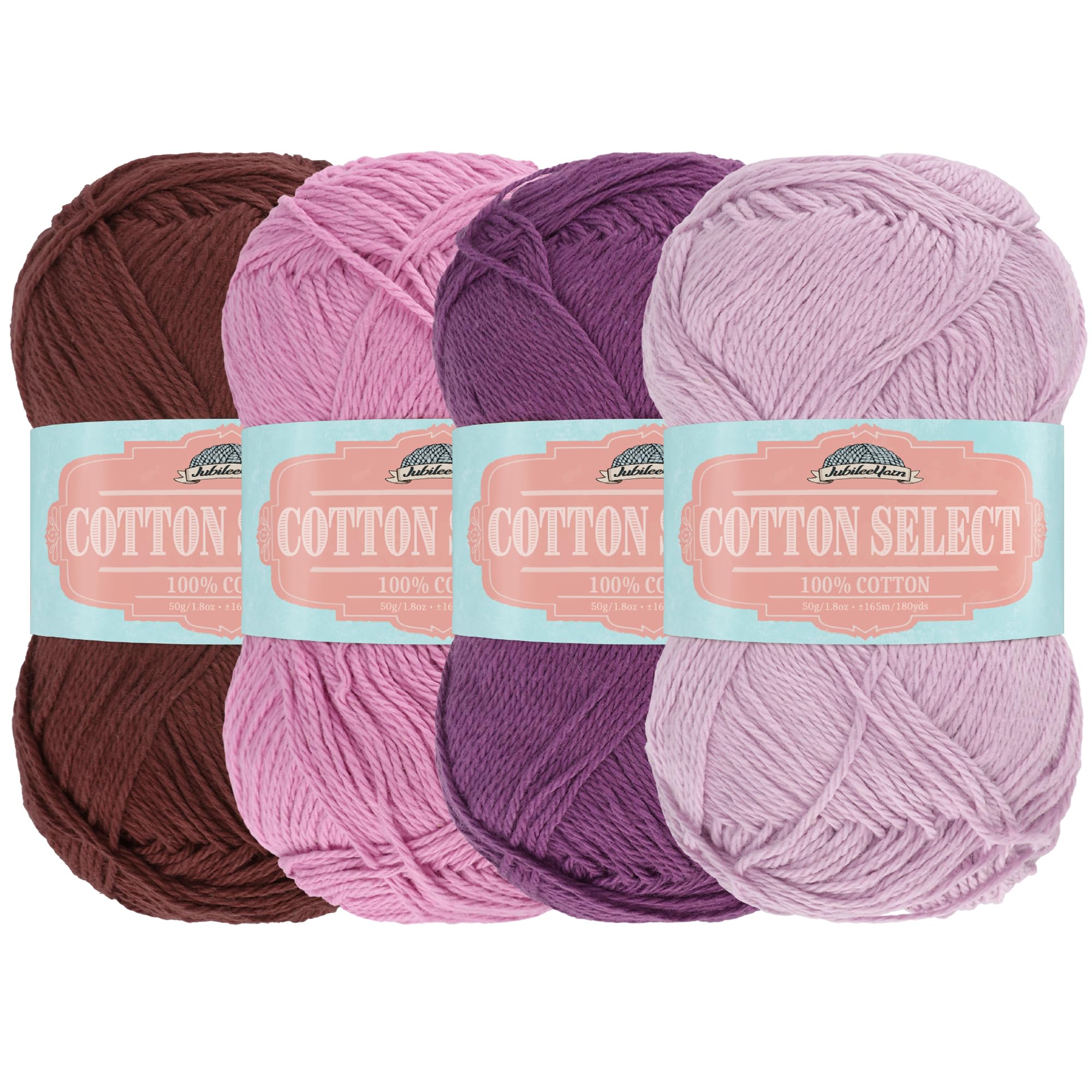 JubileeYarn Cotton Select Yarn - 50g/Skein Sport Weight - Shades of Purple - 4 Skeins
