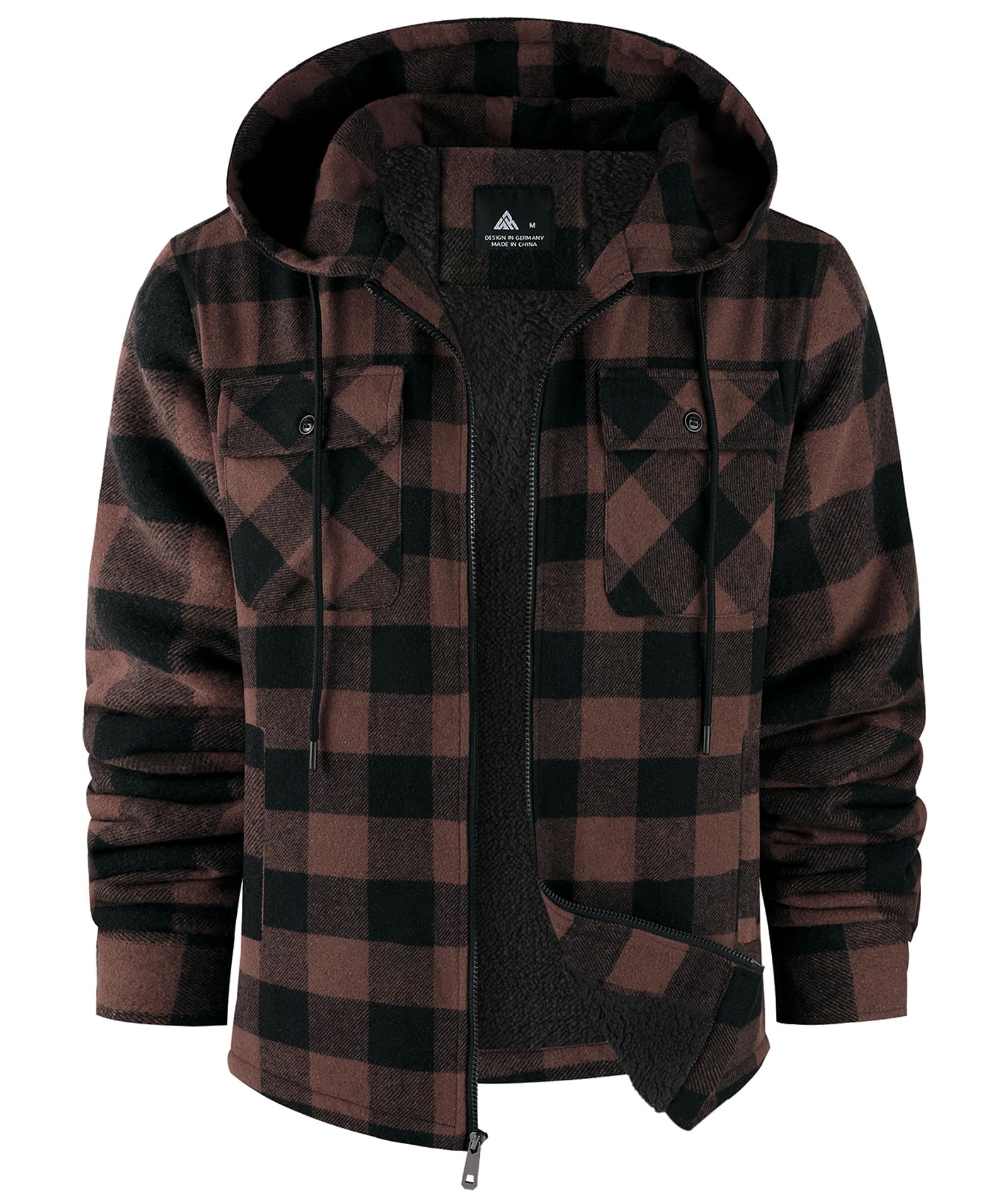 SCODI Mens Flannel Hooded Jacket Fleece Sherpa Lined Zip Up Plaid Hoodies