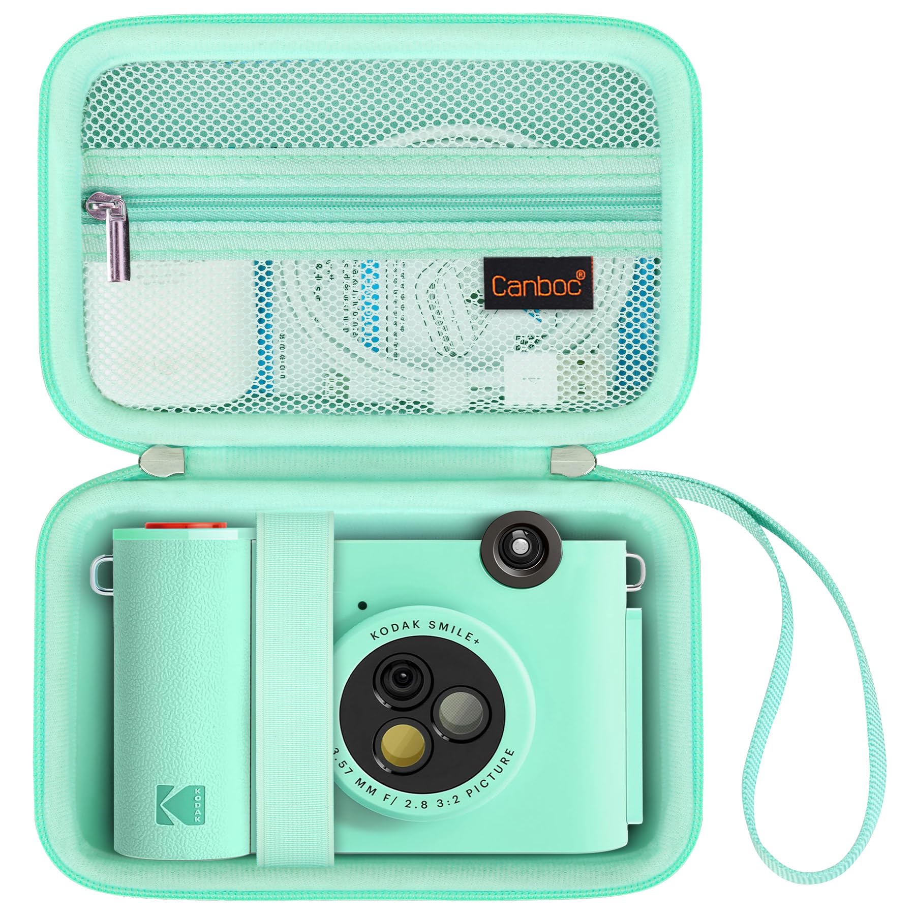 Canboc Carrying Case for KODAK Smile+ Wireless Digital Instant Print Camera, Zipper Mesh Pocket fit Photo Paper, USB Cable, Green (Case Only)
