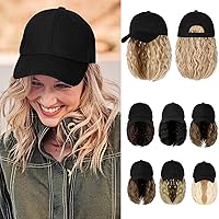 Vista 16 de Peluca de gorra de béisbol para mujer, gorra de béisbol con extensiones de cabello, gorra ajustable adjunta de 24 pulgadas de largo, ondulada