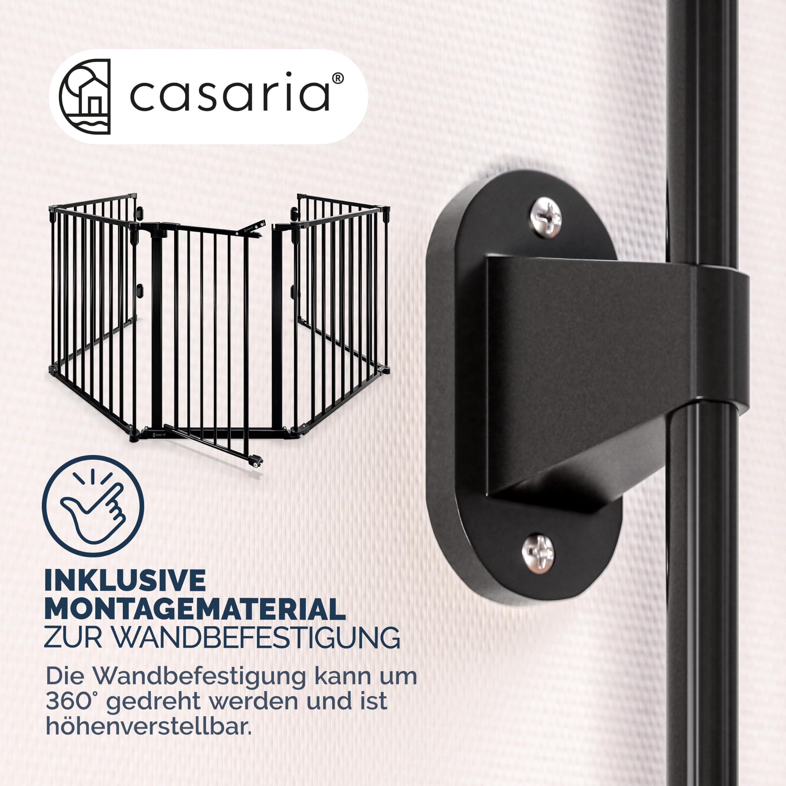 CASARIA Kaminschutzgitter Baby mit Sicherheitstür Metall 2X | 306x76 cm, ohne Bohren, Hundegitter, Kinderschutz, Türschutzgitter, Absperrgitter, Flexibler Einsatz als Laufstall, Schwarz