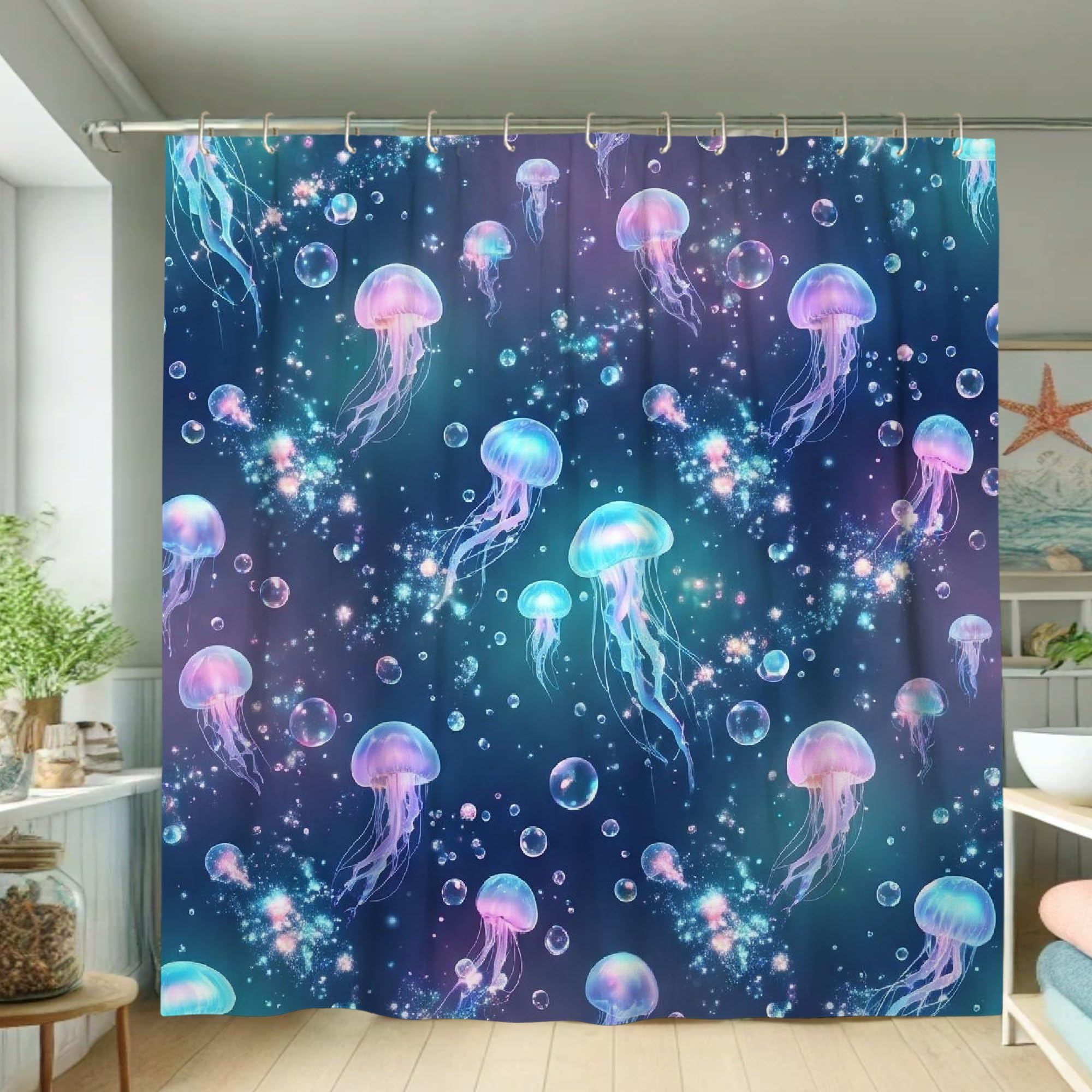 Rideau de douche lavable et imperméable bleu d'été pour baignoire