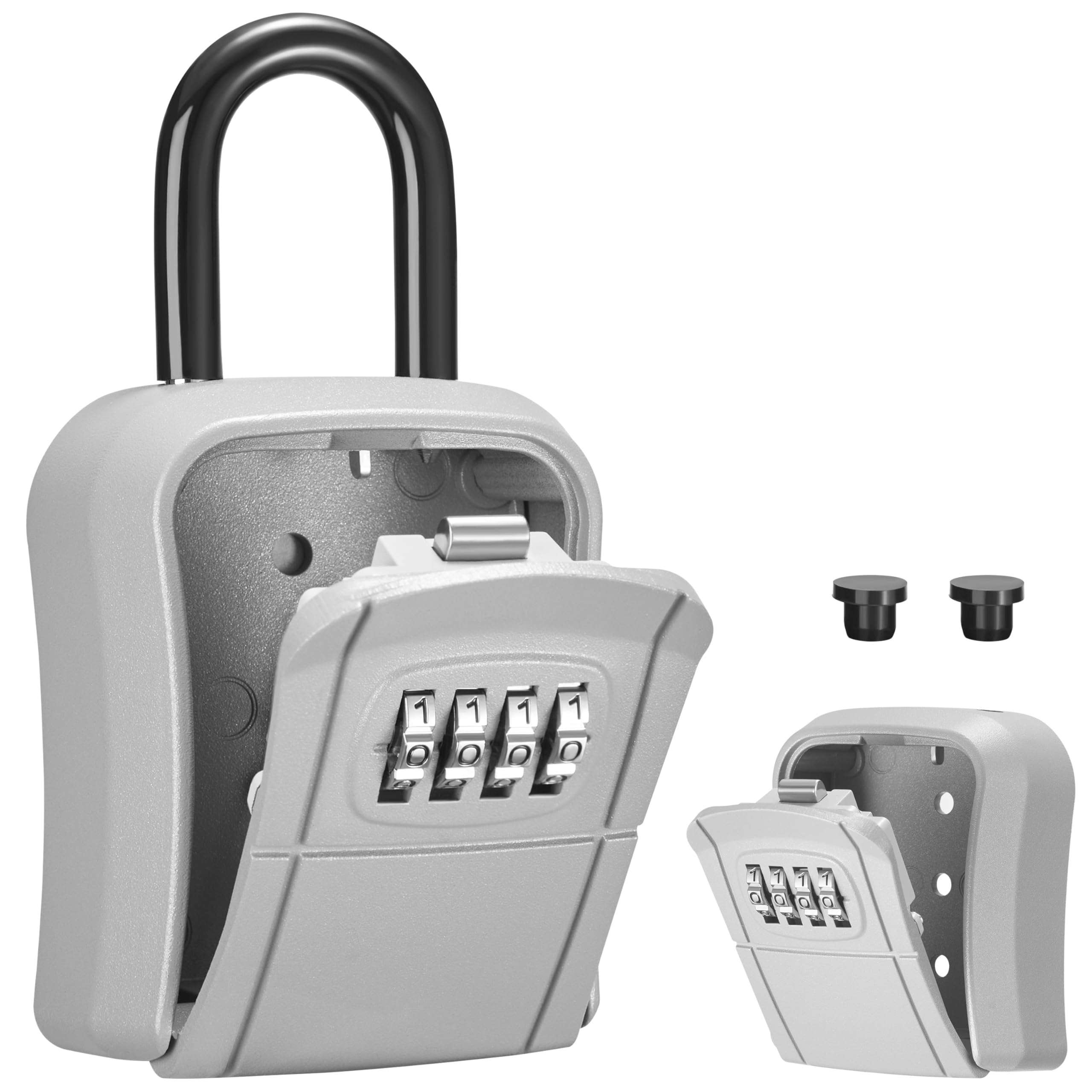 Puroma Portable Combination Lock Box - Wall-Mounted Key Storage for House, Office, Apartment - Resettable Code Safe Security Box (1 Pack, Silver)-image-46