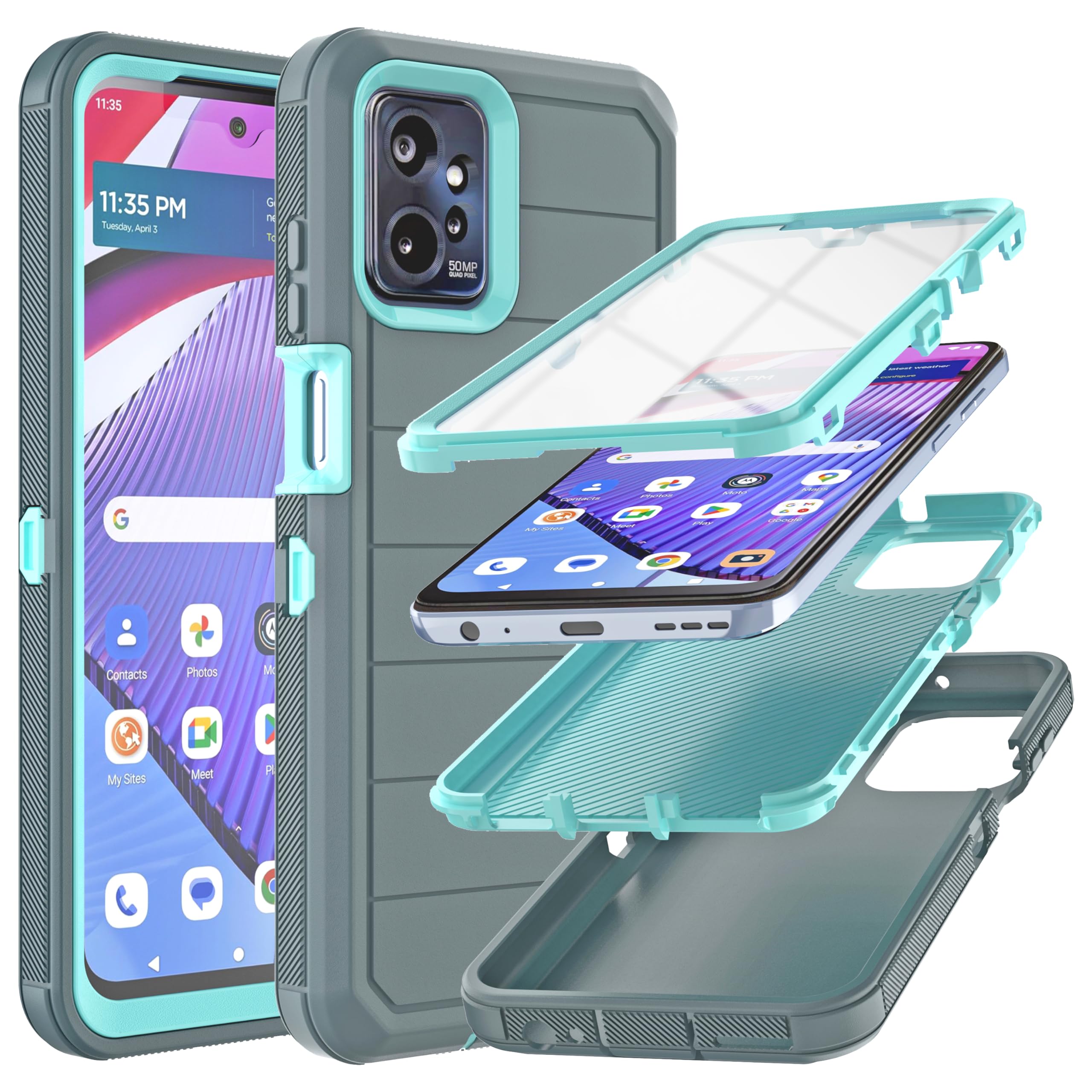 for Moto G Power 2023 5G Case with Built in Screen Protector/Drop Proof 3-Layer Durable Cover/Shockproof Armor Drop Protection Solid Rubber Case for Motorola Moto G Power 2023 5G-Dark Green/Green