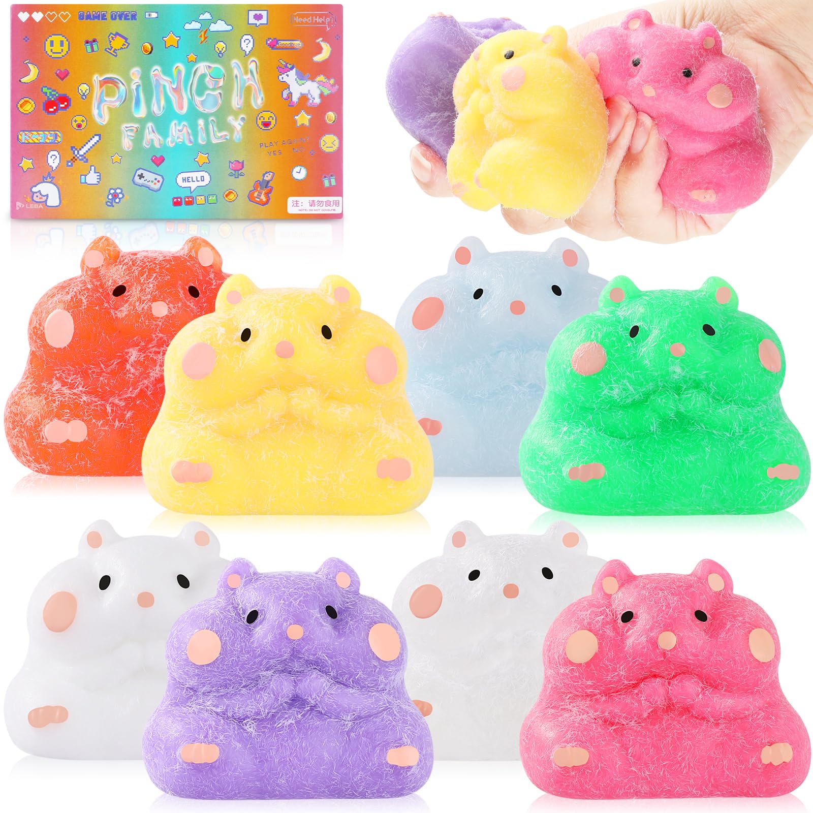 8Pcs Taba Squishy Hamster Squeeze Toys, Fidget Toy, Kawaii Squishies Sensory Toys, Pinch Family Squishy Cat Paws Mochi Toys,Stress Relief for Party Favors,Novelty Things for Adults Kids
