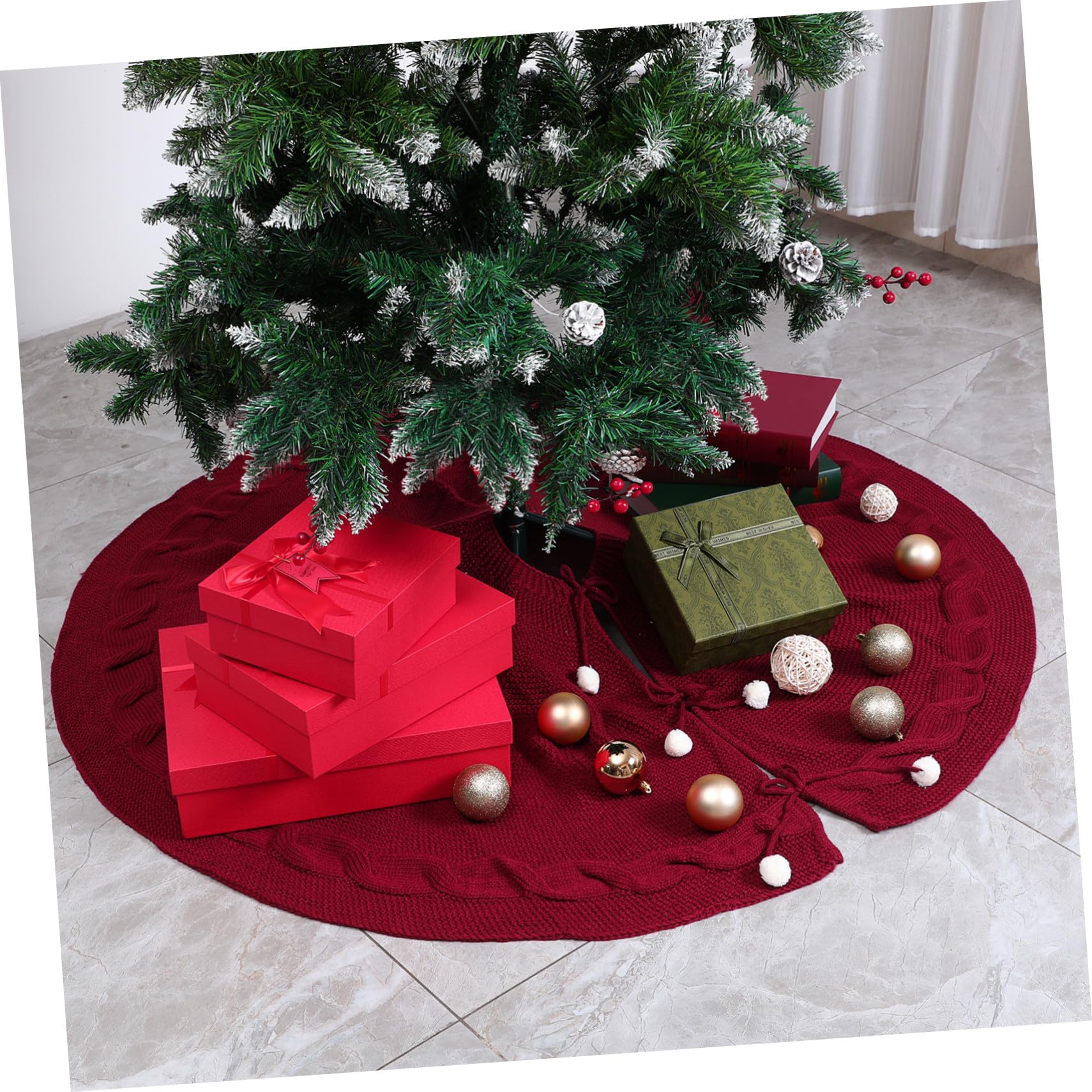 Weihnachtsbaumrock Vliesstoff Stricklook Rot 120cm Durchmesser Weihnachtsbaumschürze Für Festliche Wohn Und Geschäftsräume