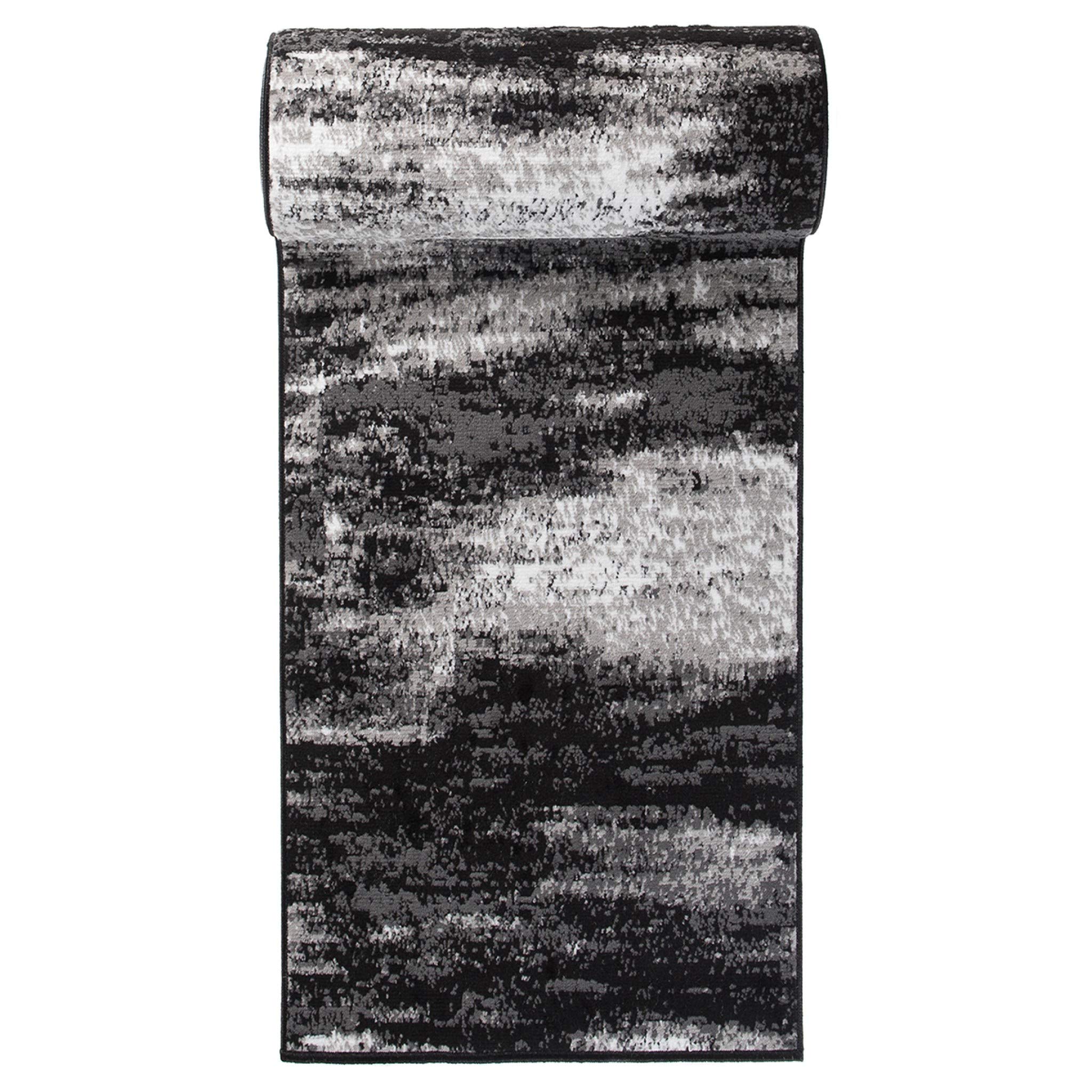 Carpeto Runner Carpet Gang - Oriëntaals Loper Tapijt Bende - Kortpolig Vloerkleed - Keukenloper voor Hal, Slaapkamer, Keuken, Gang - Patroon Bloemig - Keuken Loper 70x800cm - Antraciet Zwart