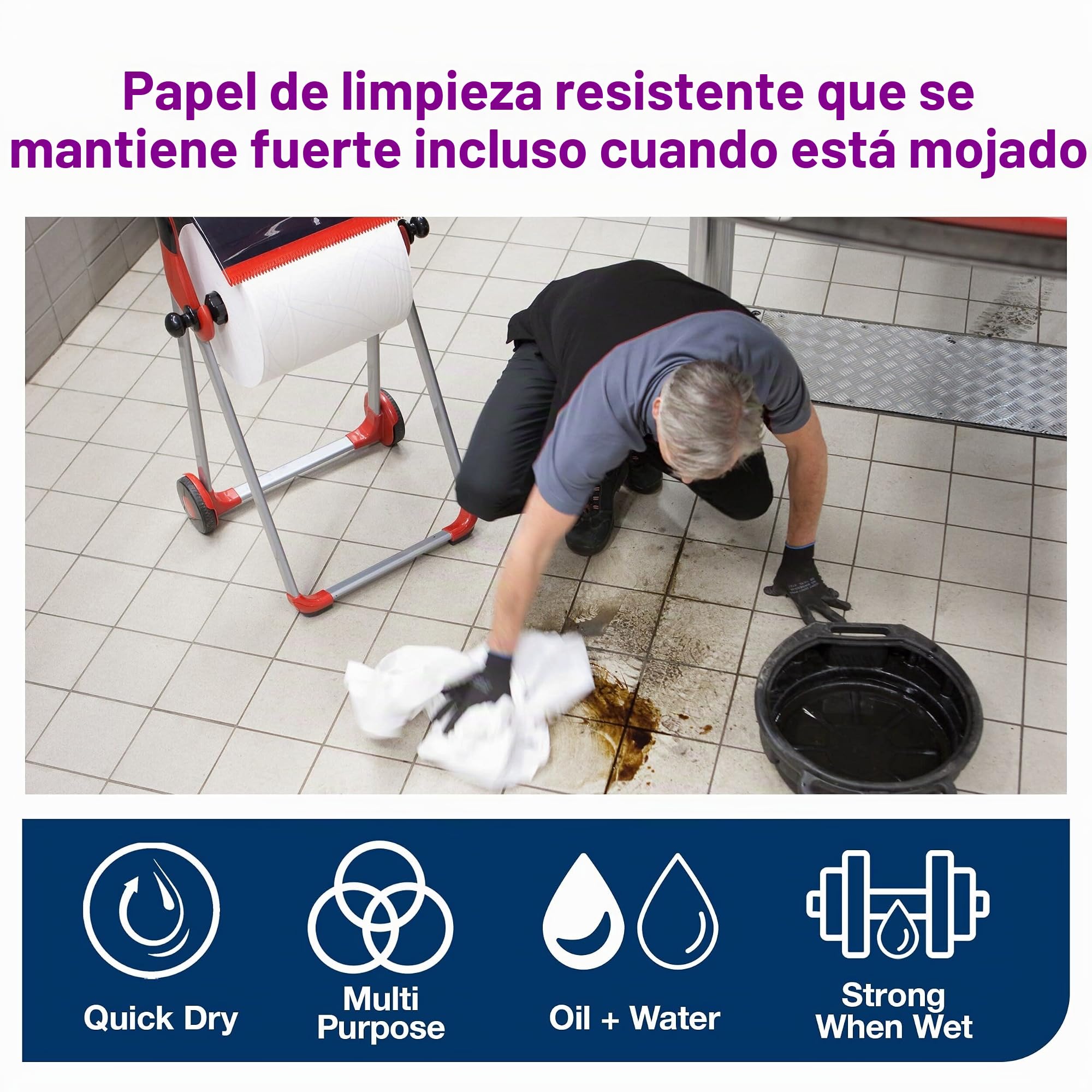 Tork 130062 Papel de secado de uso intensivo QuickDry Premium / 2 capas/Paños de limpieza compatibles con los sistemas W1 y W2 / 2 bobinas x 170 m de largo/colorBlancoo
