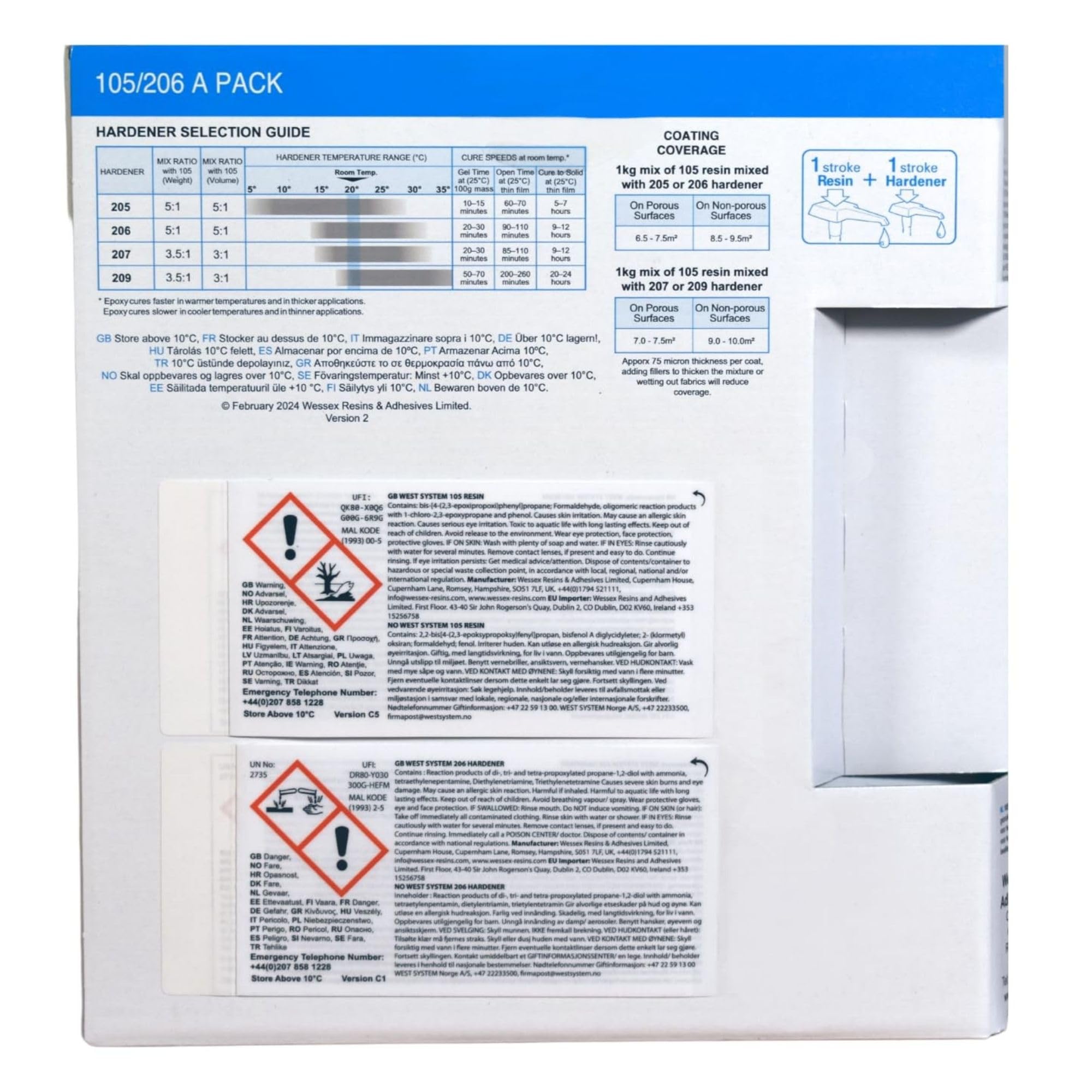 WEST SYSTEM Résine Époxy et Durcisseur 105/206 A Pack - Époxy Bi-composant de Qualité Marine pour Bois & Métal - Adhésif Étanche pour Réparation Bateaux et Utilisation Extérieure