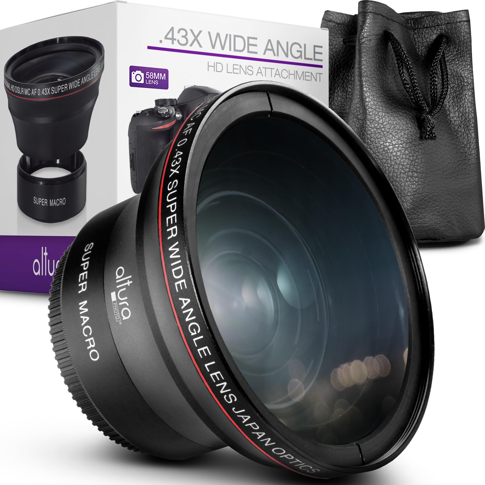 Altura Photo 58MM 0.43x HD Wide Angle Lens with Macro - Attaches to 58MM Filter Thread (Not Camera Body) - DSLR Accessories for Canon Rebel T7, T7i, T8i, T6i, T6s, T6, SL2, SL3, EOS 70D, 77D, 80D, 90D
