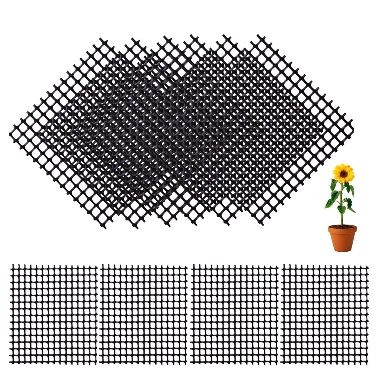 Mikiuly Bonsai Drainage Bearings, 50 Pieces Bonsai Drainage, Bonsai Drainage Mesh, Mesh Bearings for Pots, Square Drainage Holes Screens Prevent Soil Loss, Black (10 x 10 cm)