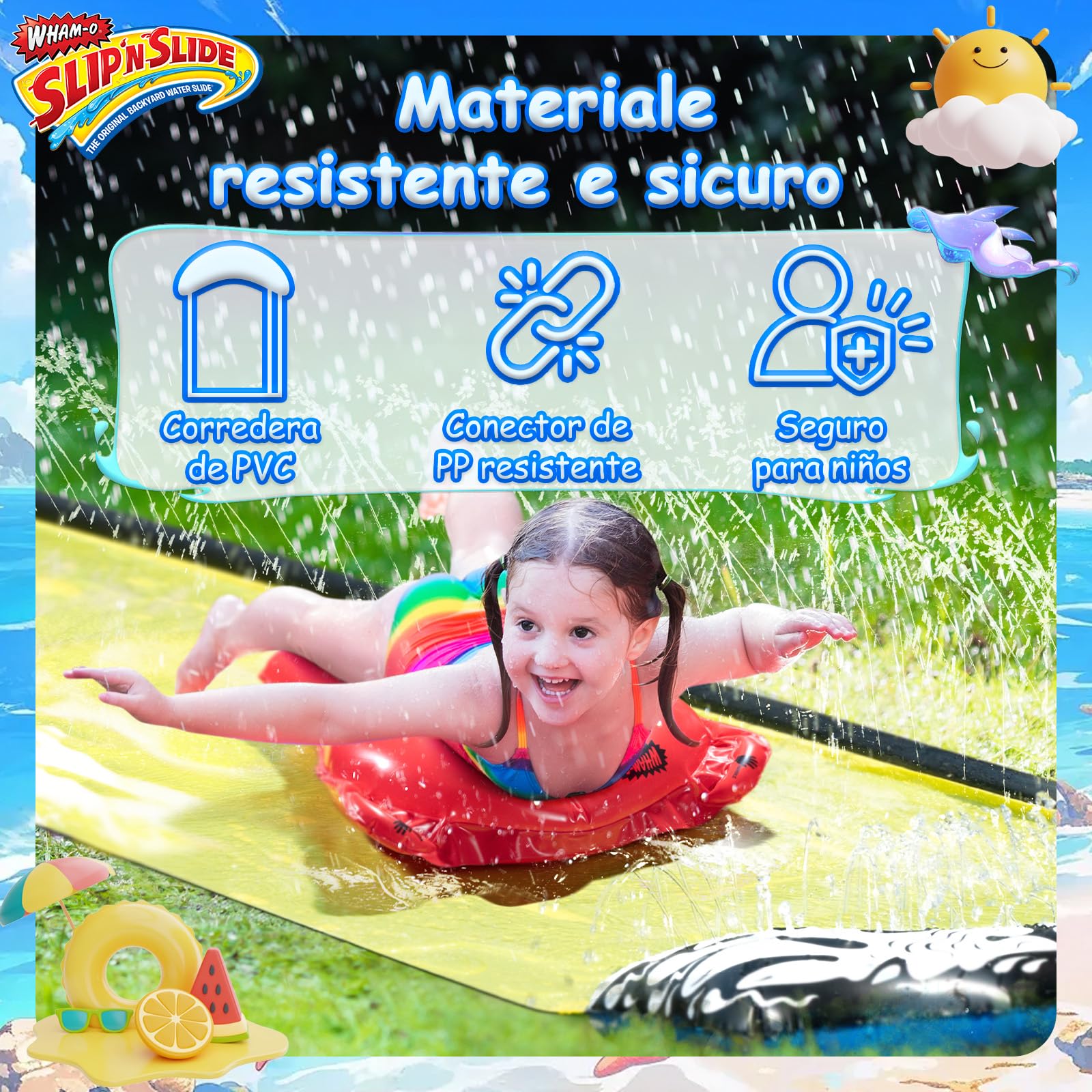 Wham-O Slip N Slide Wave Rider 548.64 cm con Boogie, Giocattoli estivi all'aperto per bambini da 5 a 12 anni, perfetti per le feste in giardino