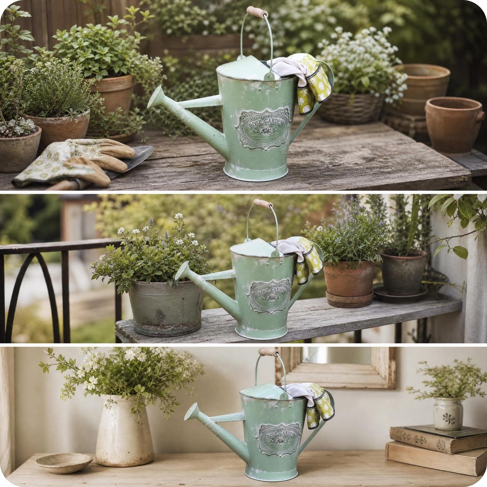 MagiDeal Annaffiatoio Metallo Innaffiatoio Giardino Brocca Irrigazione Recipiente Acqua Piante con Beccuccio Lungo E Manico Curvo Finitura Vintage Anticata Adatto per Balcone Terrazzo Aiuole Casa