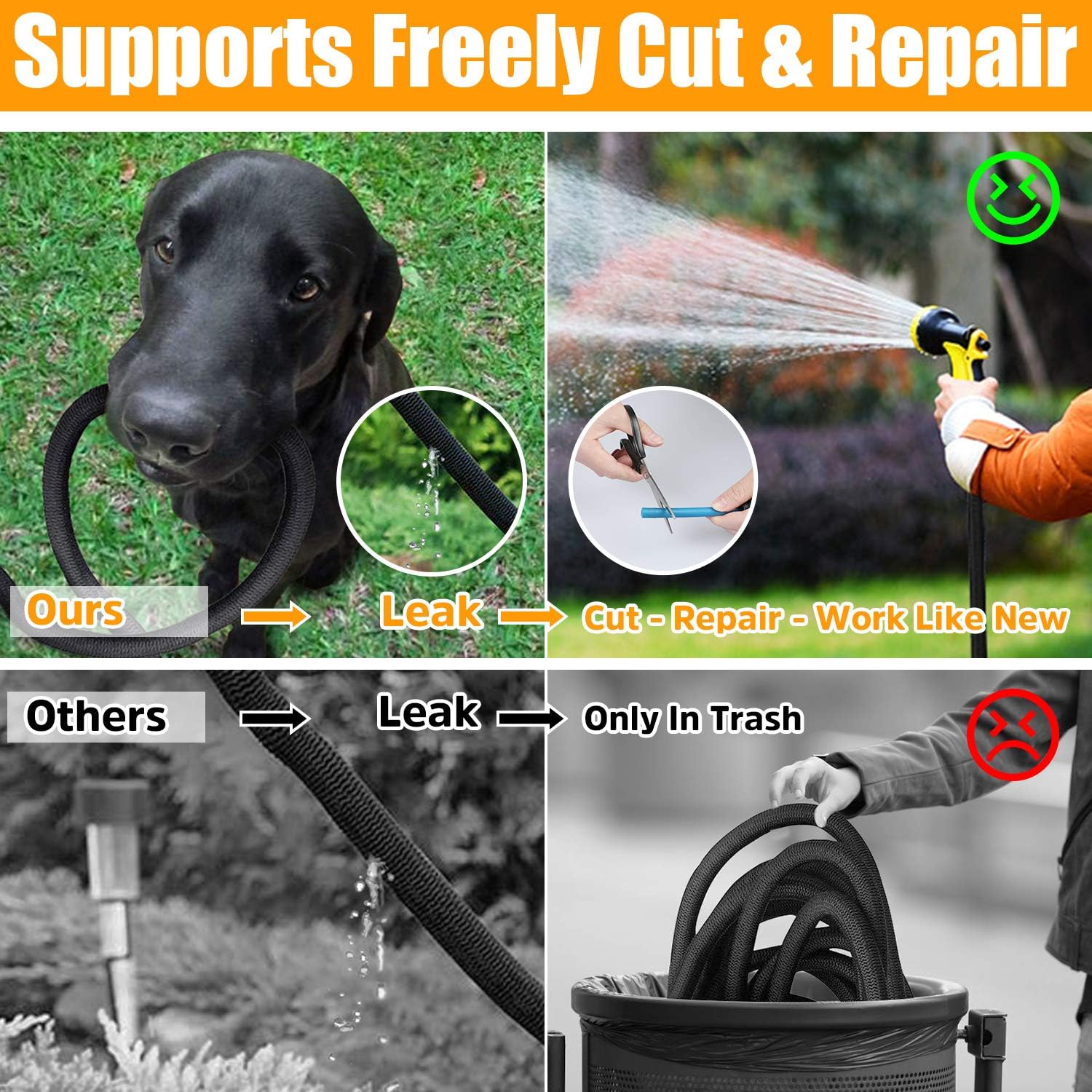 100ft Expandable Garden Hose, Leakproof Lightweight Water Hose 9 Function Sprayer, Super Durable 3750D Fabric Expanding Watering Hoses,Gardening Flexible Hose Pipe (Black)