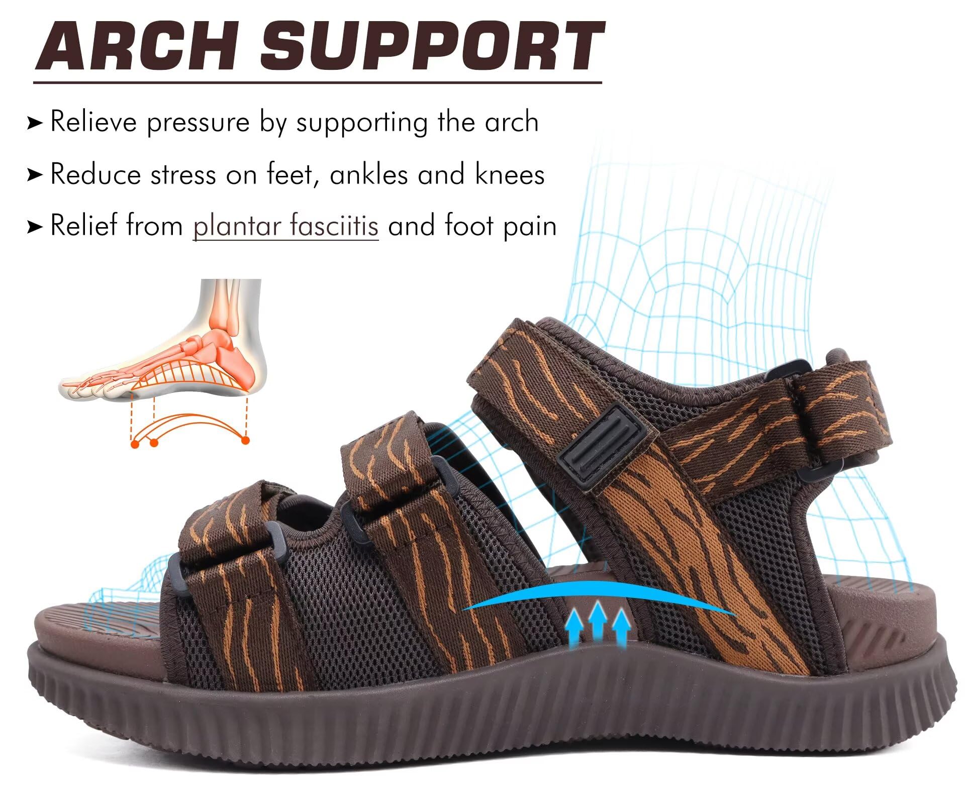 KuaiLu Sandalias Trekking Deportivas Hombre Comodas Ortopedicas Fascitis Plantar Exterior Caminar Sandalias Senderismo Ligera Ajustables Verano Antideslizantes Zapatos