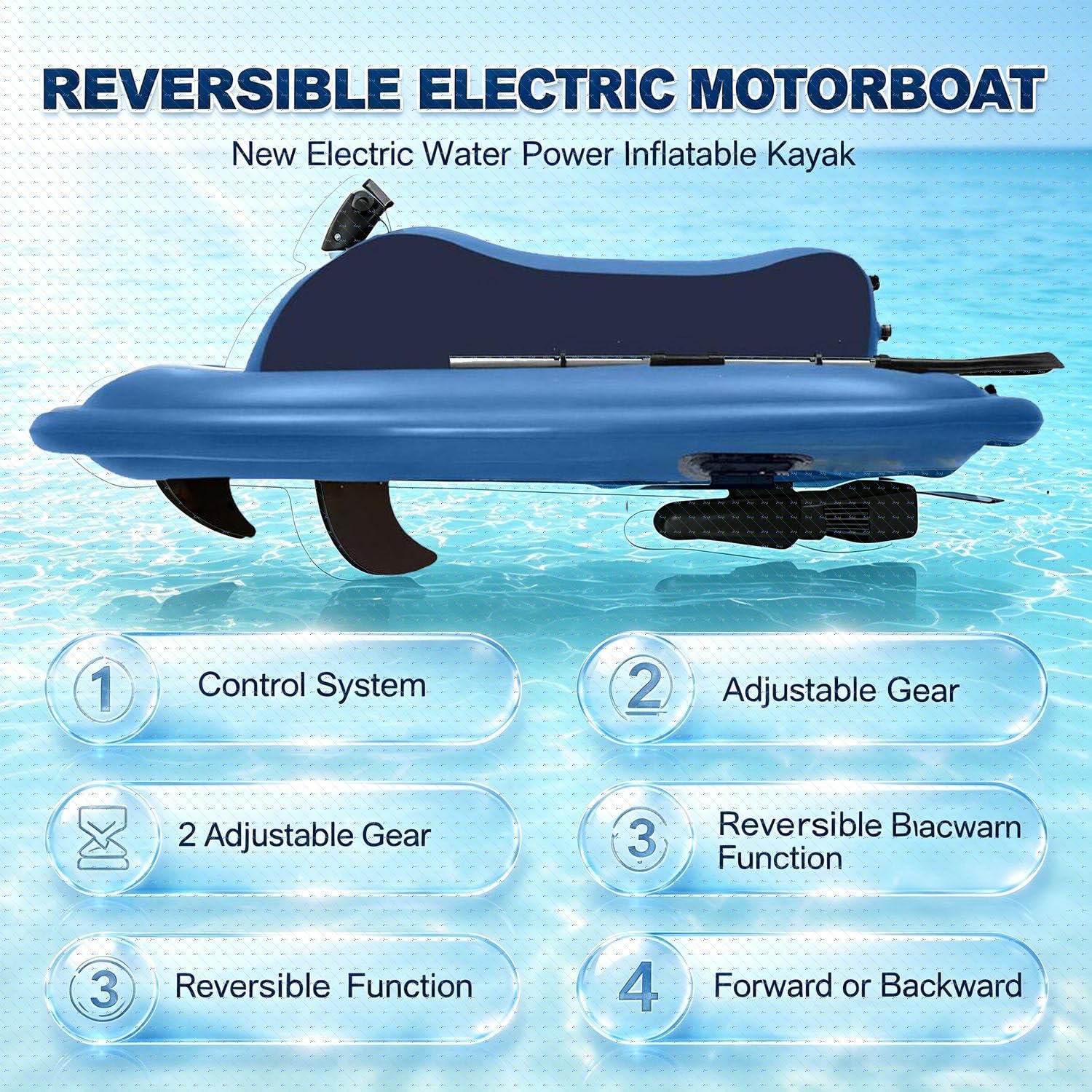 Moto Agua Eléctrica Hinchable 2 Plazas,220kg Capacidad Máxima 16000mah | Funcionamiento 40-130 Min,Velocidad Variable,Estructura Reforzada Pvc Para Buceo Y Esnórquel