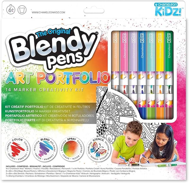 Chameleon Kidz Blendy Pens Blend & Spray Creativity Kits (Art Portfolio 14 Marker Creativity Kit)
