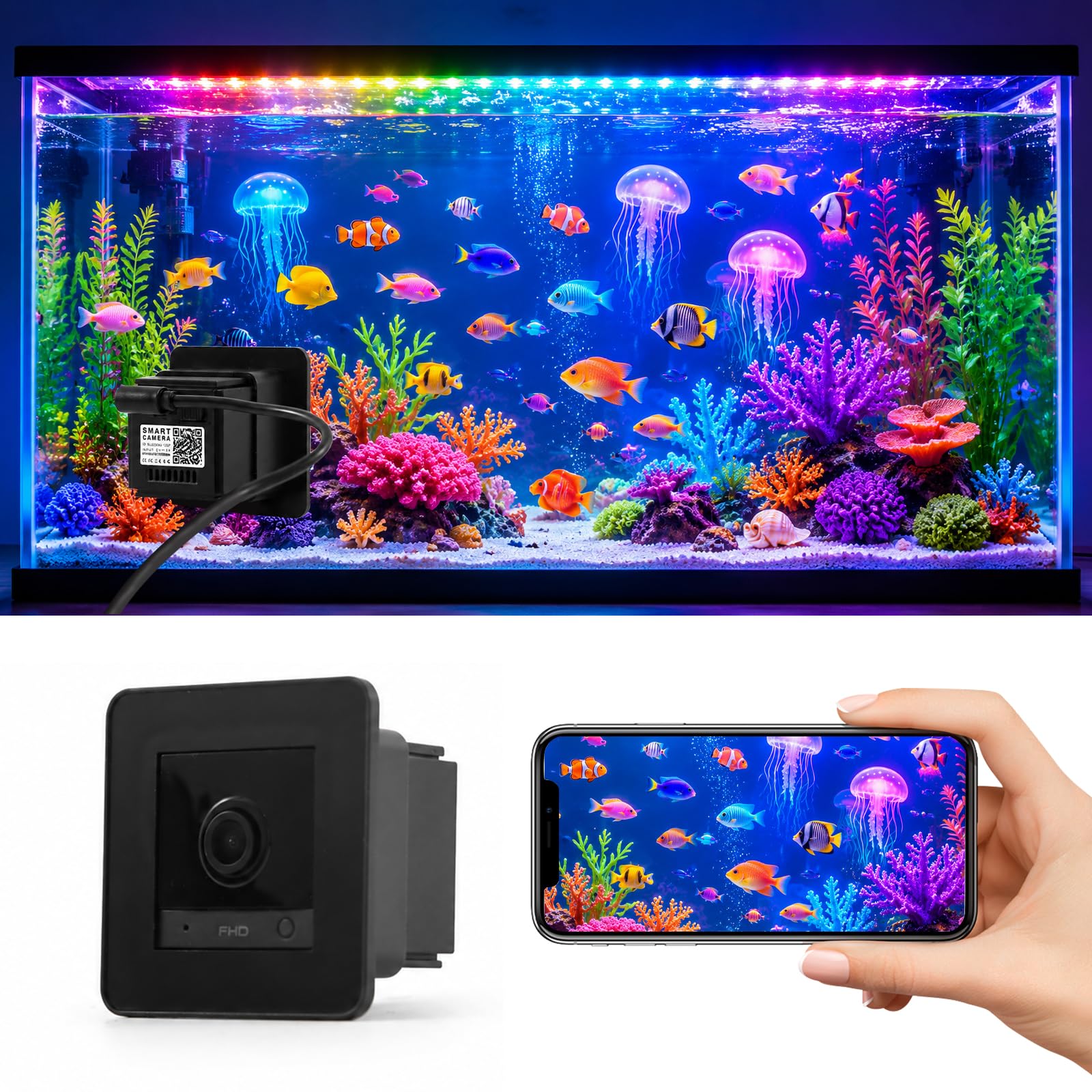 2K-Aquariumkamera mit Blendschutzobjektiv, 140°-Weitwinkel-WLAN-Aquariumkamera, KI-Bewegungserkennung, Zwei-Wege-Audio, Nachtsicht für Reptilien-Terrarium