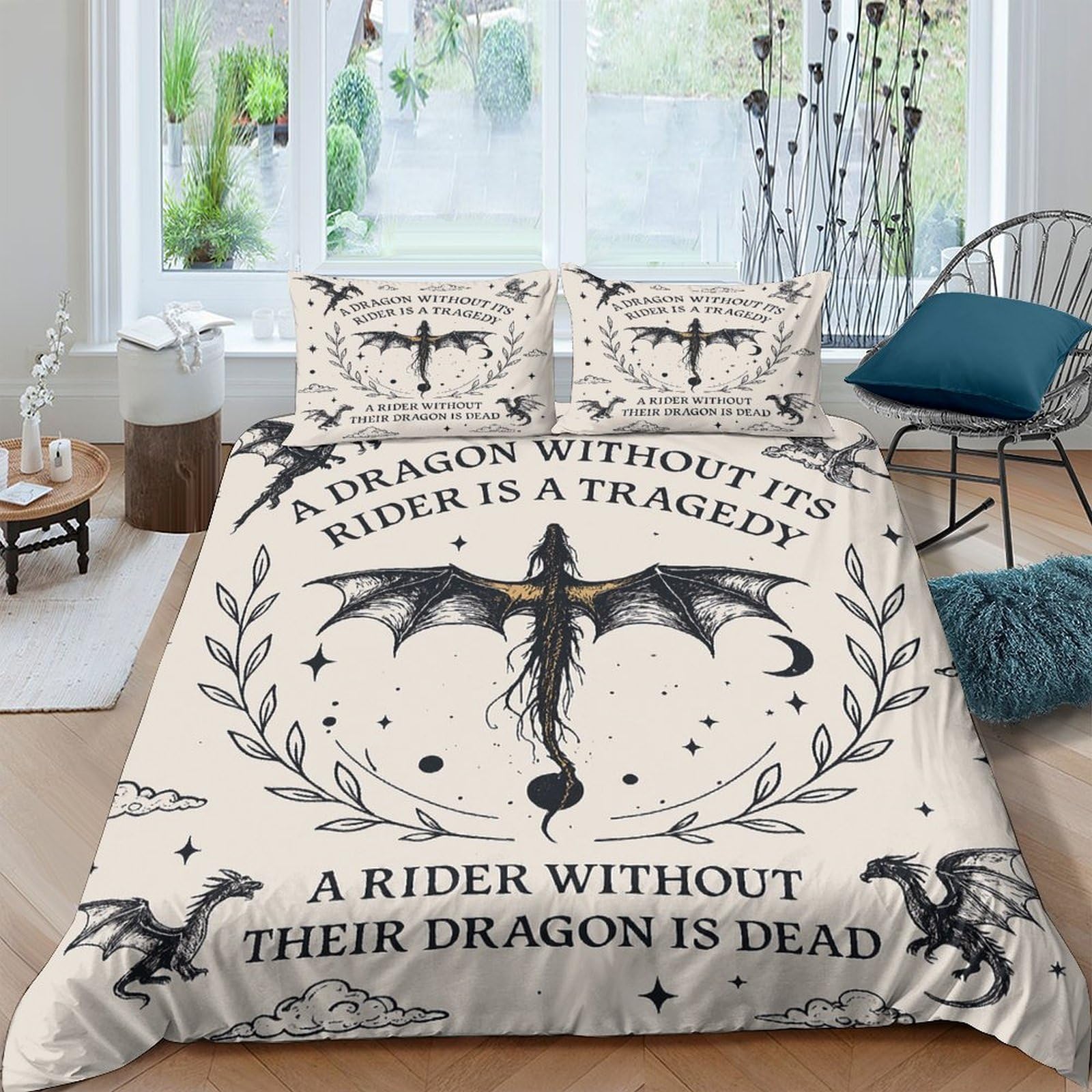 Ctjqhvkz Style-4 3D Printed Dragon Silhouette Fitted Sheet Microfiber Black Gothic Quote Mattress Cover For Bedroom Guest Room Decor Single（135X200cm）
