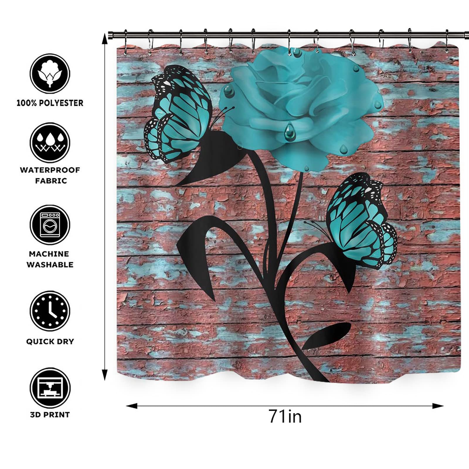 Set di 4 tende da doccia con 12 ganci, fiori floreali con tappeti antiscivolo copriwater e tappetino da bagno set di decorazioni per il bagno-B5