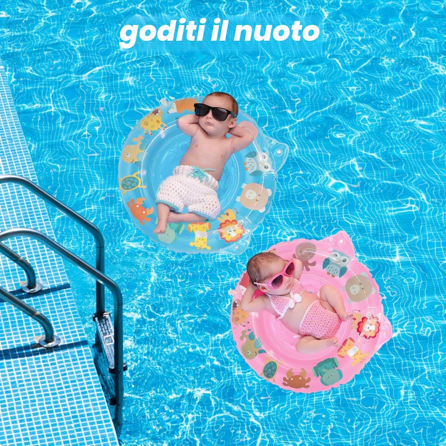 Anello da nuoto per bambini, anello da nuoto per bambini, sedia galleggiante gonfiabile regolabile per neonati, aiuto per il nuoto per neonati da 6 mesi a 36 mesi