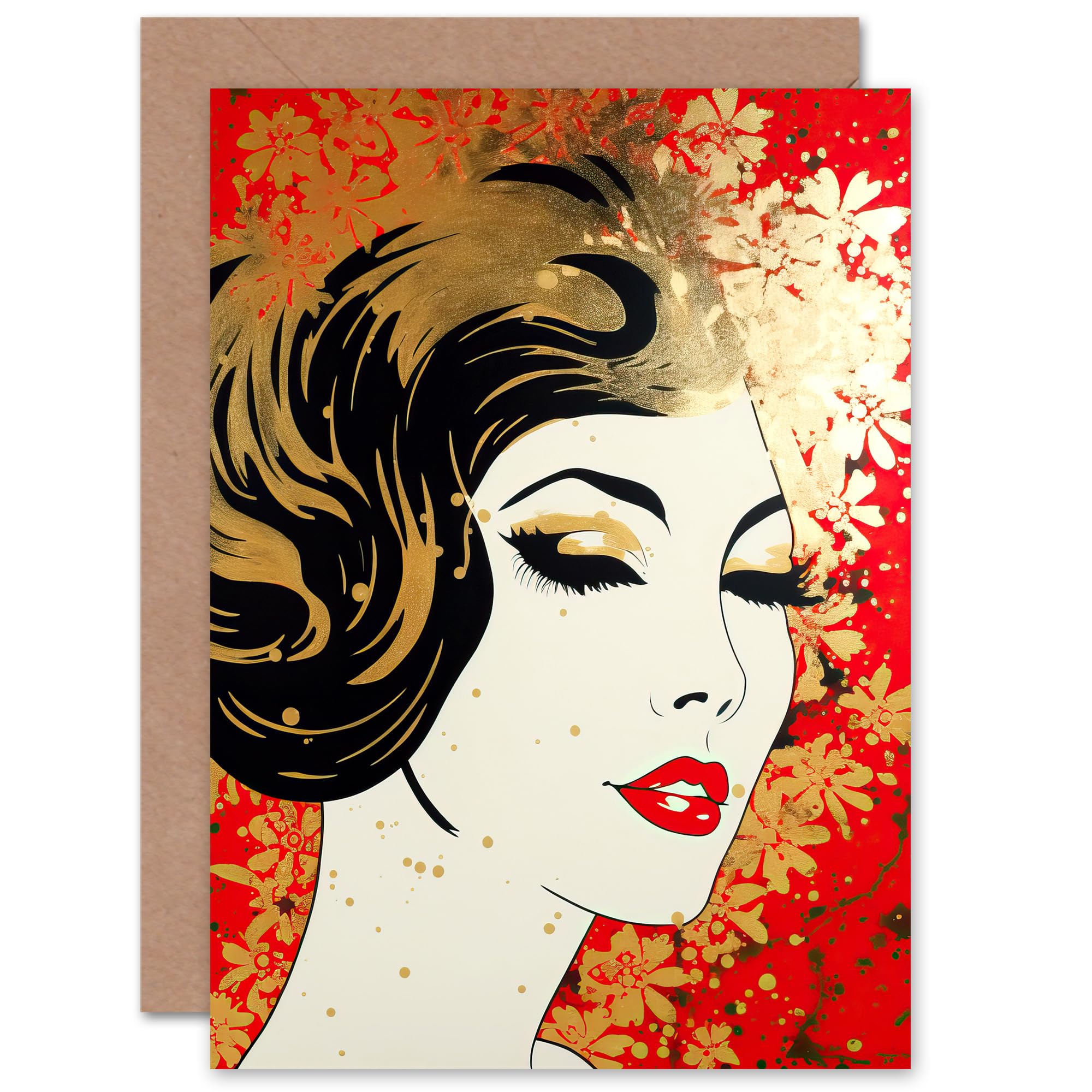 Artery8 Red Gold Art Nouveau 1920s for Wife Her Mum Sister Daughter Mom Gran Nan Birthday Thank You Mothers Day Blank Art Greeting Card