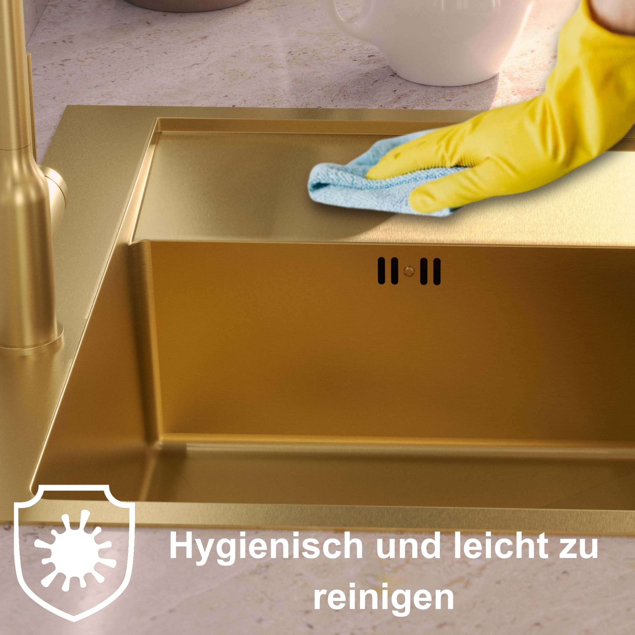 QUADRON Spülbecken Edelstahlspüle | Größe 62 x 48 x 20 cm Farbe: Silber | Einbeckenspüle RUSSEL 116 Einzelbecken Küchenspüle mit Stahlkammer Edelstahl Stahlspüle | mit Siphon und Schraubverschluss