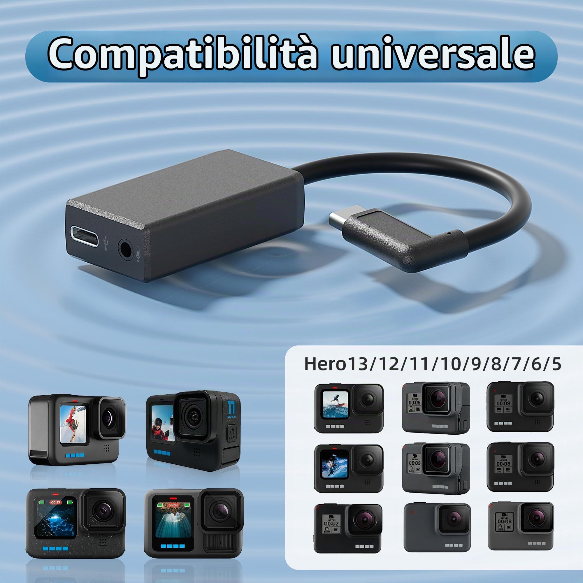Adattatore microfono esterno con connettore di tipo C per fotocamera GoPro Hero tutte le serie converte microfono da 3,5 mm
