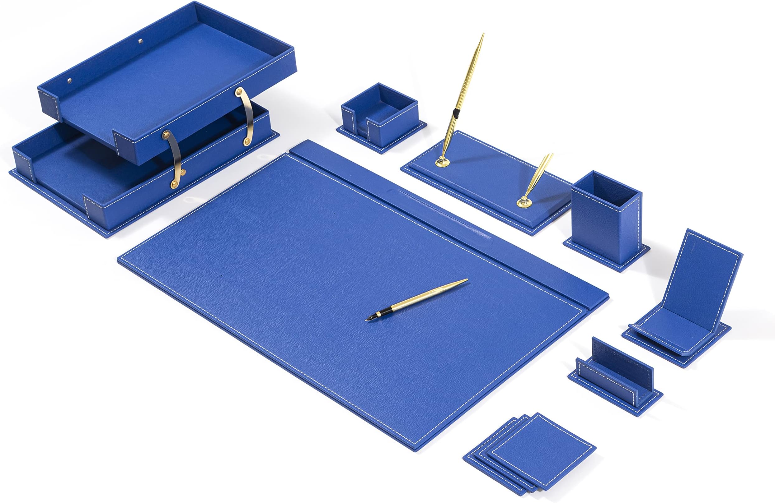 MOOGCO Leather Desk Set - Office Accessories (Blue)