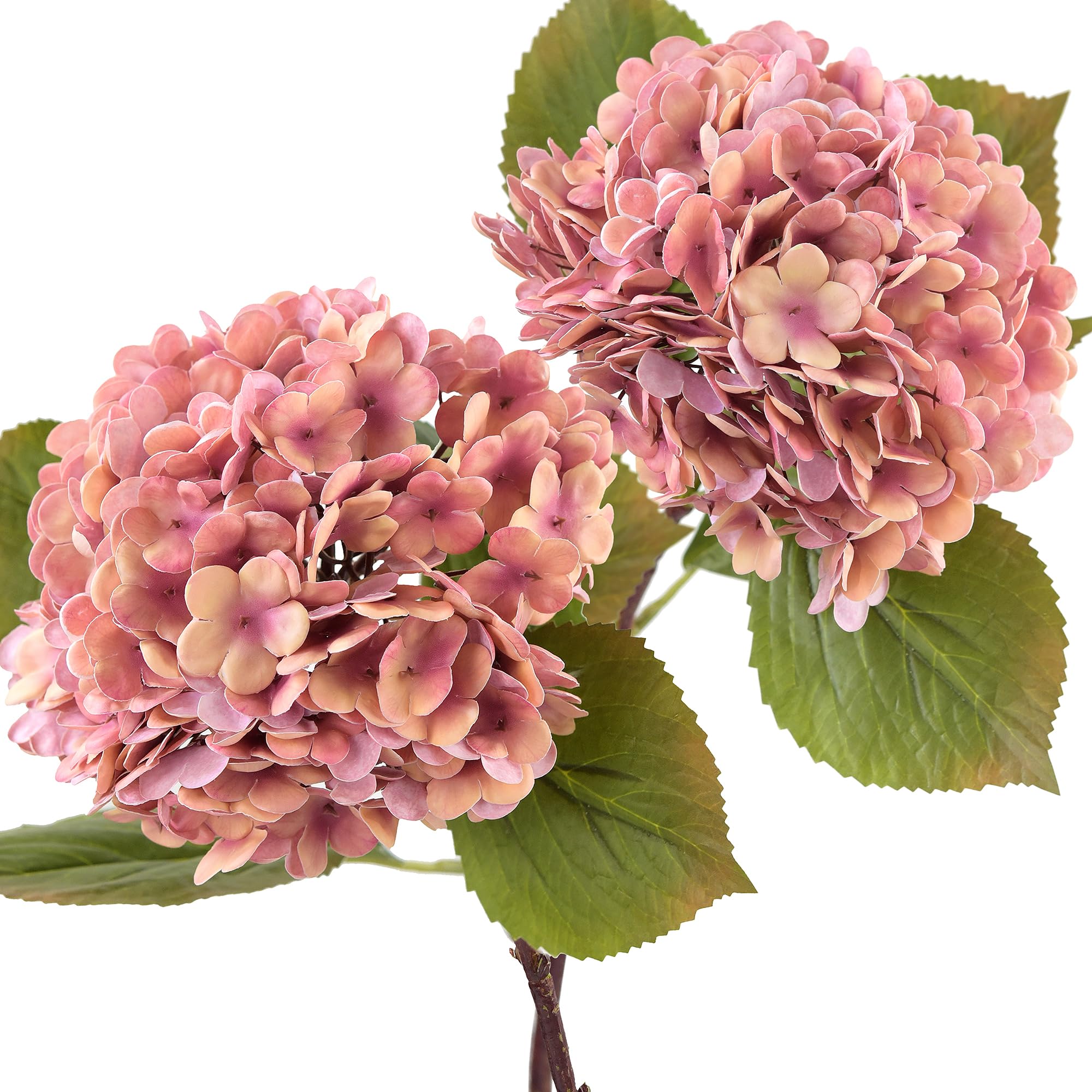 FiveSeasonStuff 2 Long Stems Real Touch Hydrangea Artificial Flowers Blush Sunset (Warm Pink) Lifelike, Elegant, and Versatile Decor for Any Occasion