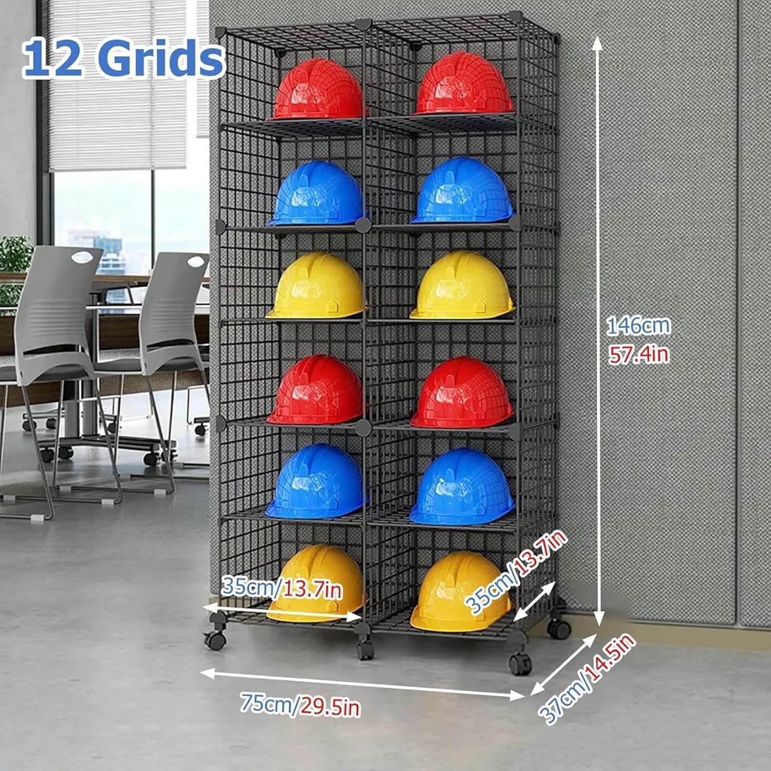Hard Hat Rack for Construction Site, Large Stackable Safety Helmet Storage Boxes with Wheels, Adjustable Hard Hat Storage Rack for Garage/Workshop/Factory