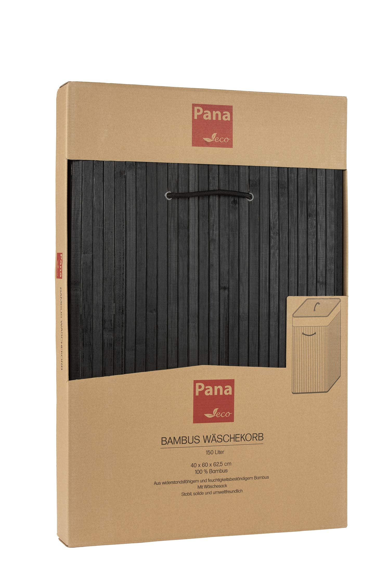PANA®ECO Cesto biancheria in bambù con coperchio - 72 L, 40x30 x 60 cm - N | Sacco biancheria rimovibile - Cesto pieghevole - Compatto, pratico e robustoo - 100% Bambus - Ampia capacità