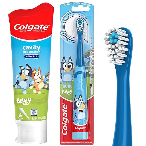 Colgate Paquete de cepillo de dientes y pasta de dientes con pilas Bluey para niños