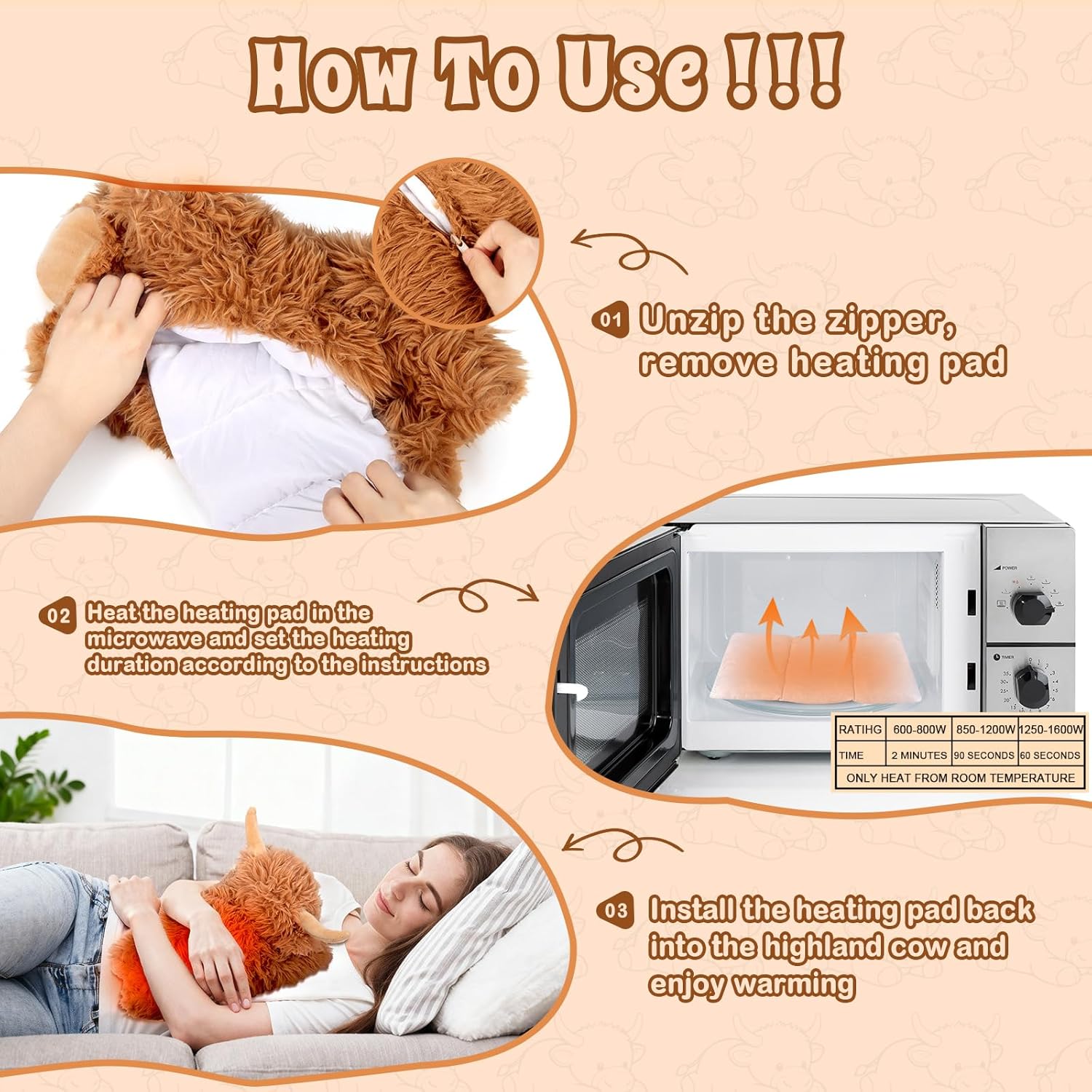 Highland Cow Stuffed Animals, Weighted Stuffed Animals with Removable Microwave Heating Pad for Period Cramps, Pain Stress Relief for Women, Lavender Scented Cow Plush for Relax, Highland Cow Gifts