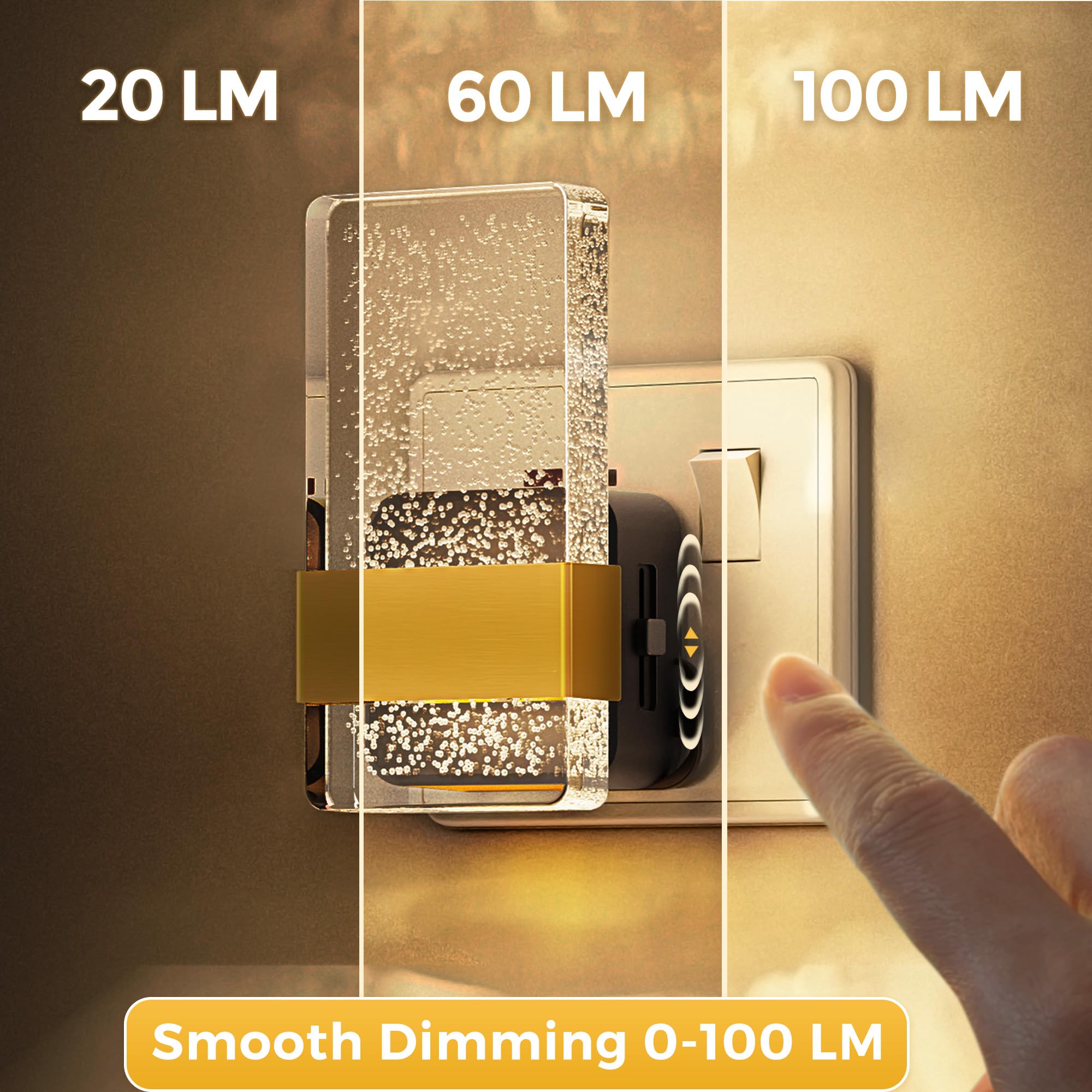 LOHAS-LED Night Light Plug in Wall, Night Light with Dusk-to-Dawn Sensor, 0-100LM Dimmable, Warm White 3000K, Modern Nightlight Plug in Wall for Hallway, Bathroom, Stairway - 5