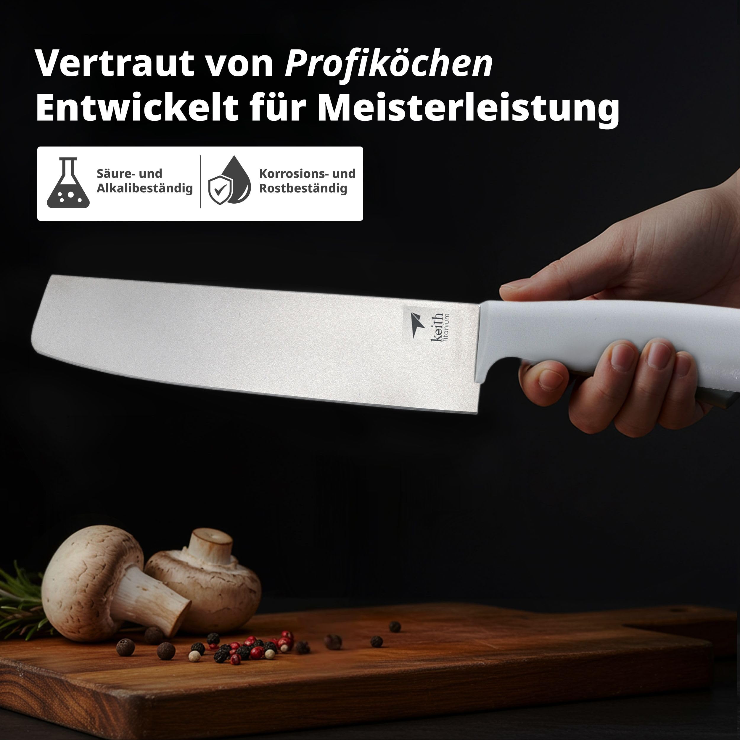 Keith Titanium Küchenmesser mit Scheide, Ti8743, Ultraleichtes Titanmesser für präzises Schneiden von Fleisch, Gemüse & Obst, Ideal für Indoor, Outdoor, Camping, Trekking (34,7 x 8,0 x 2,3 cm)