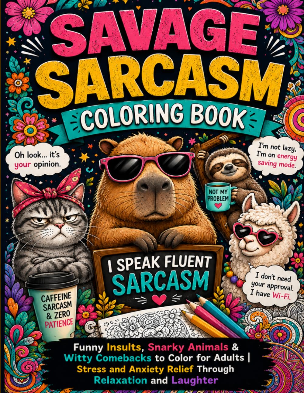 Savage Sarcasm Coloring Book: Funny Insults, Snarky Animals & Witty Comebacks to Color for Adults | Stress and Anxiety Relief Through Relaxation and Laughter