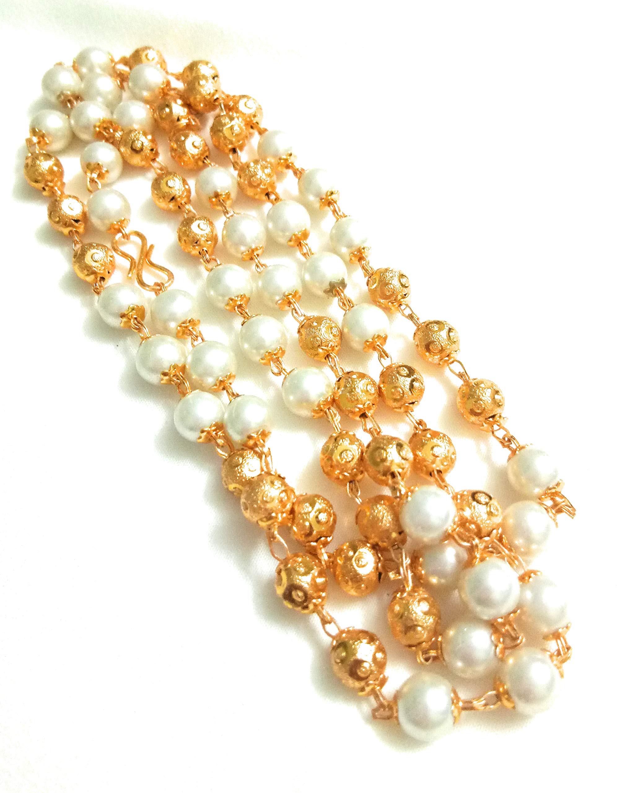 Chircrafts Stylish Traditional Gold Plated White Pearl Long Chain/Matar Mala/Necklace for Girls and Women (B07J664M54) Amazon Price History, Amazon Price Tracker